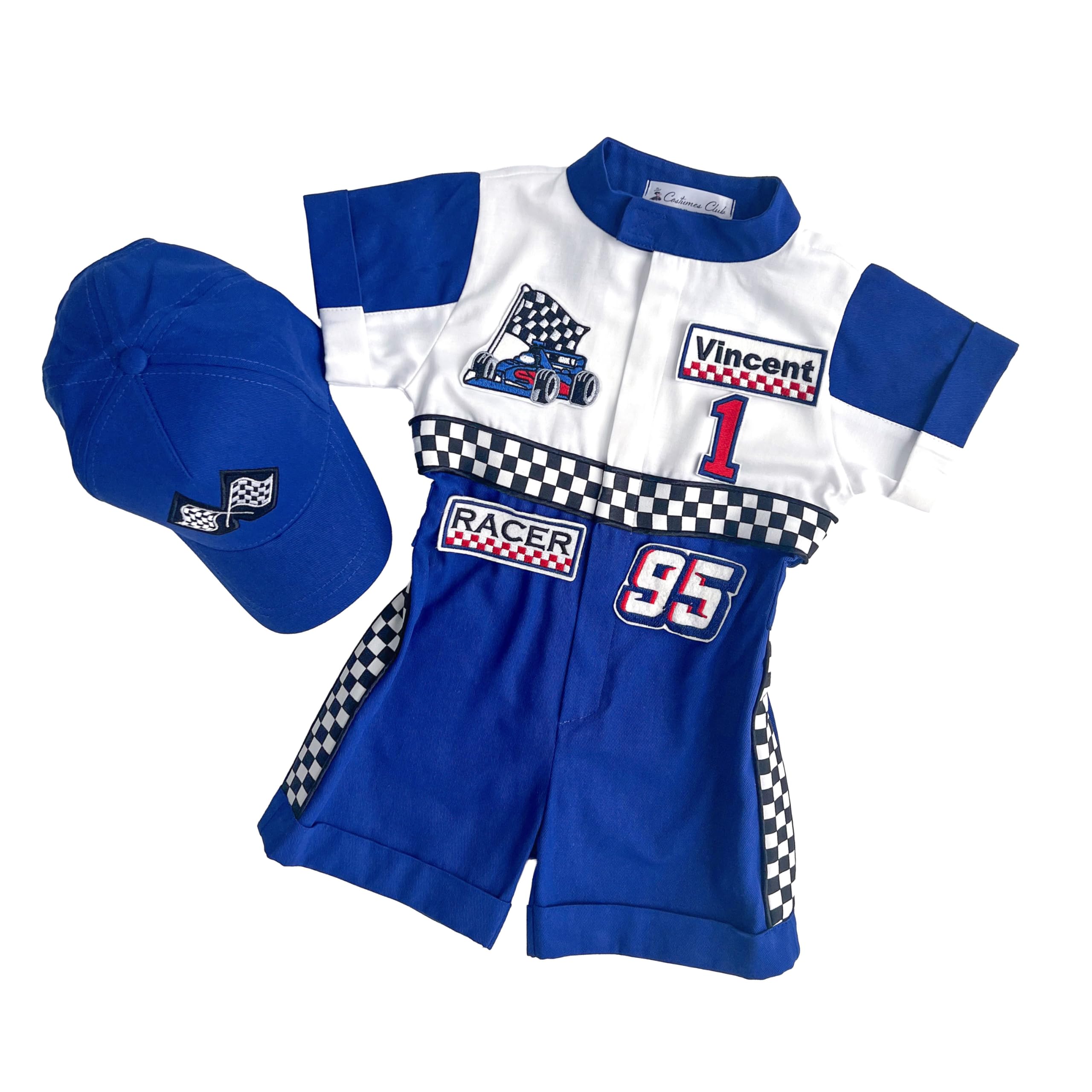 Costumes Club Personalized Handmade Race Car Driver Costume for Toddlers (3T, Blue & White)