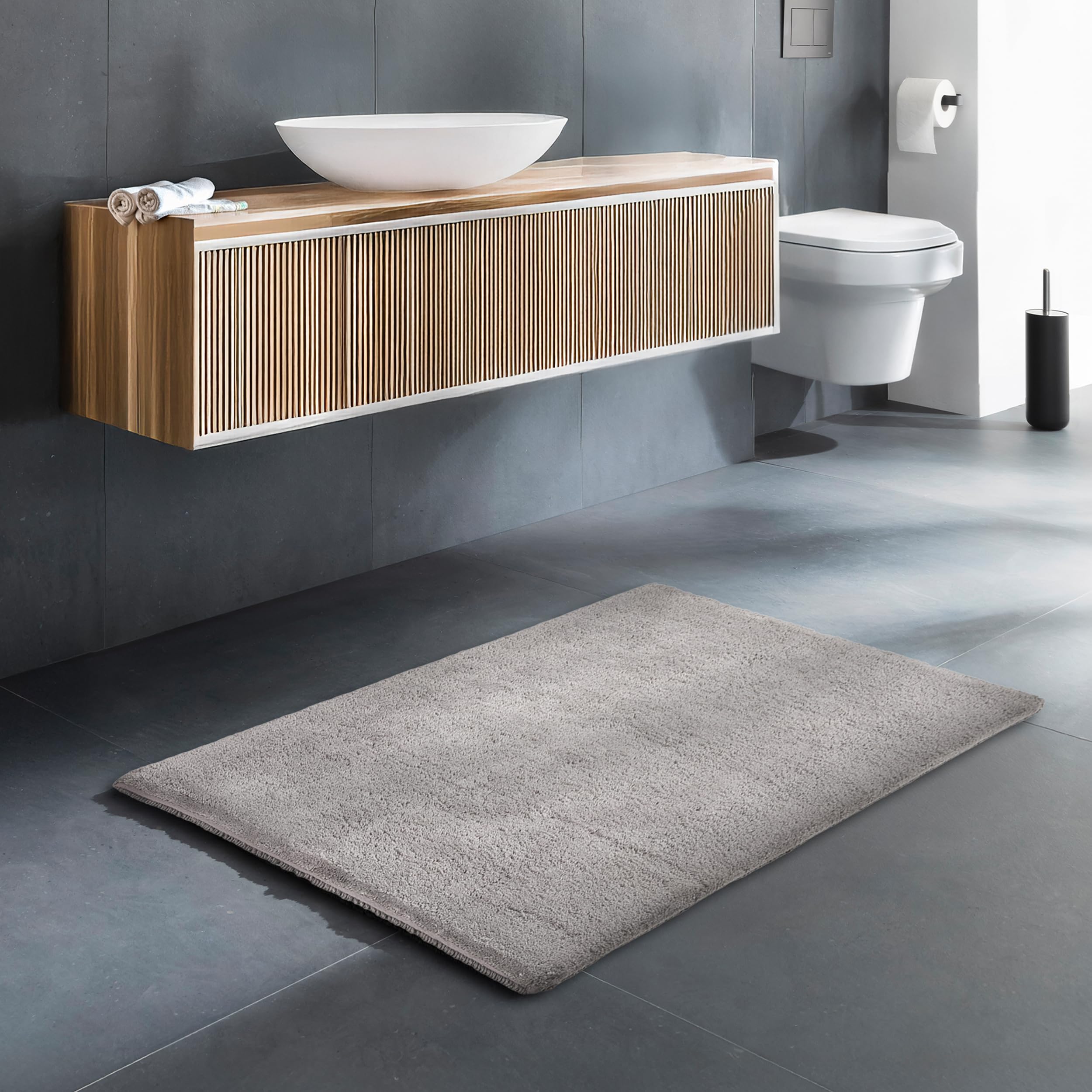Collezione Schöner Wohnen Tappeto da bagno 60 x 90 cm - reversibile - lavabile - 100% cotone - monocolore - grigio chiaro