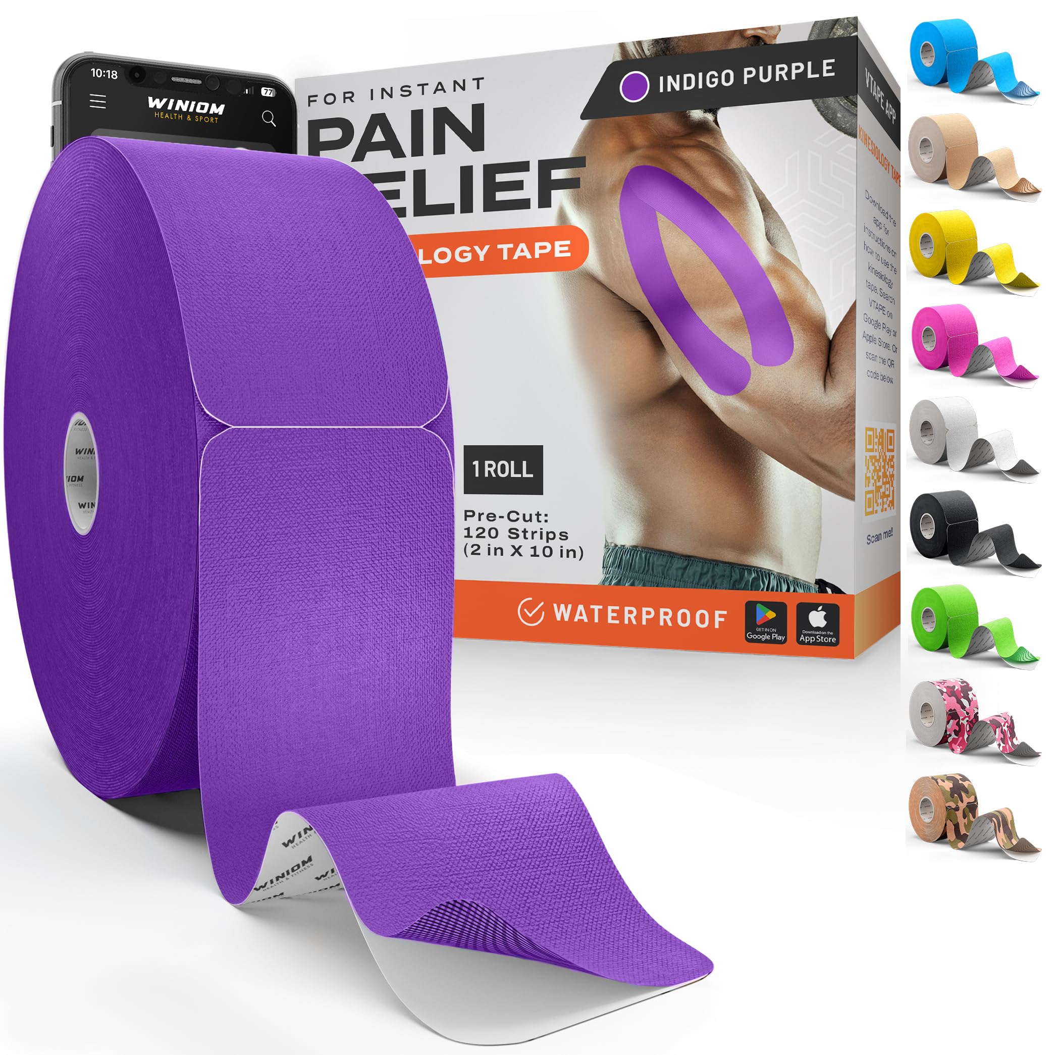 Precut Kinesiology Tape - Waterproof Athletic Tape Roll, 2"x100ft