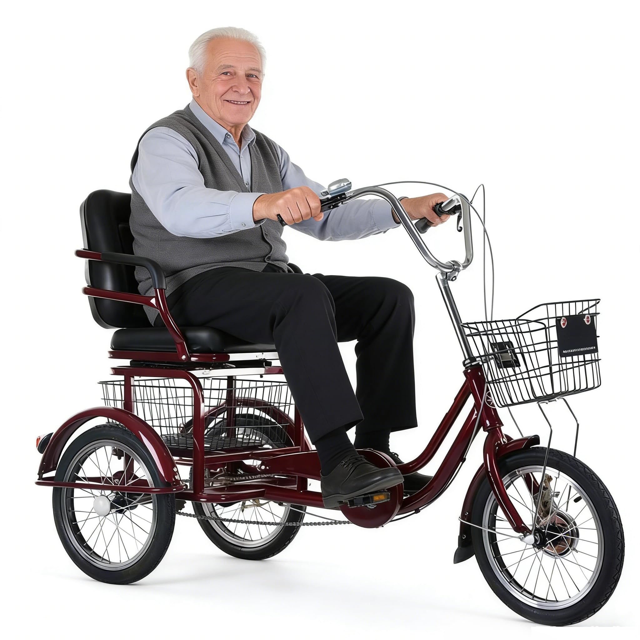 Rower trójkołowy dla dorosłych, seniorów, 18 cali, wygodne, regulowane siodełko, wrażliwe podwójne hamulce, na wycieczki rowerowe i pikniki, niebieski