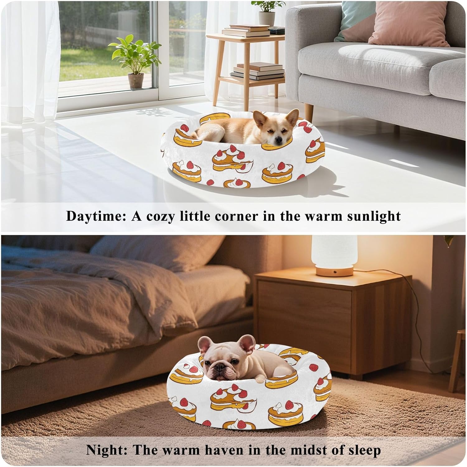 Pet Dog Bed Warm & Cozy Fluffy Cat Pillow Bed for Medium Size Pets Supplies M Cartoon Cute Strawberry Cakes