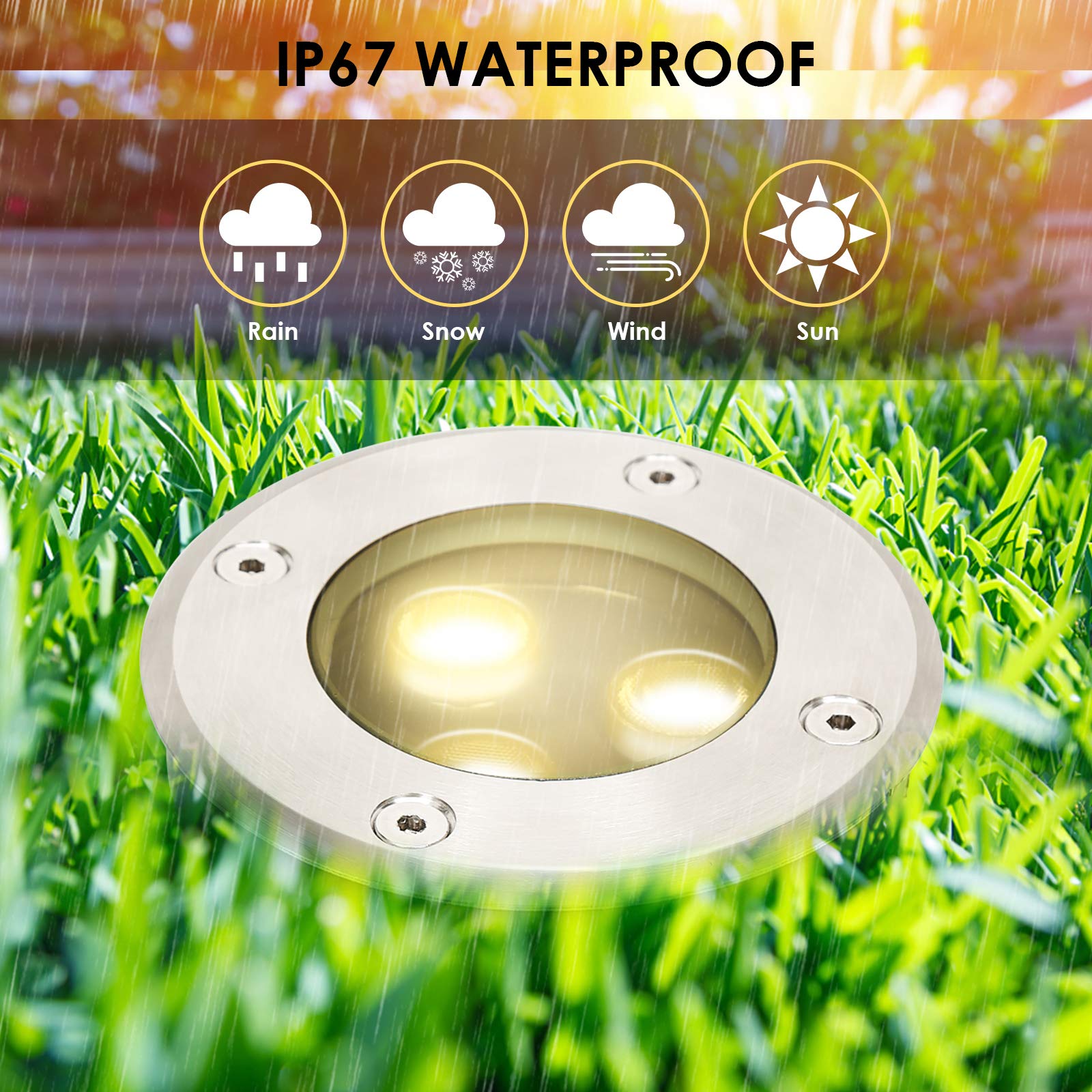 Lospitch Confezione da 8 faretti da terra, luce da terra a LED rotonda da 3 W che può essere carrabile, illuminazione da giardino per esterni impermeabile IP65 per vialetto del balcone del giardino