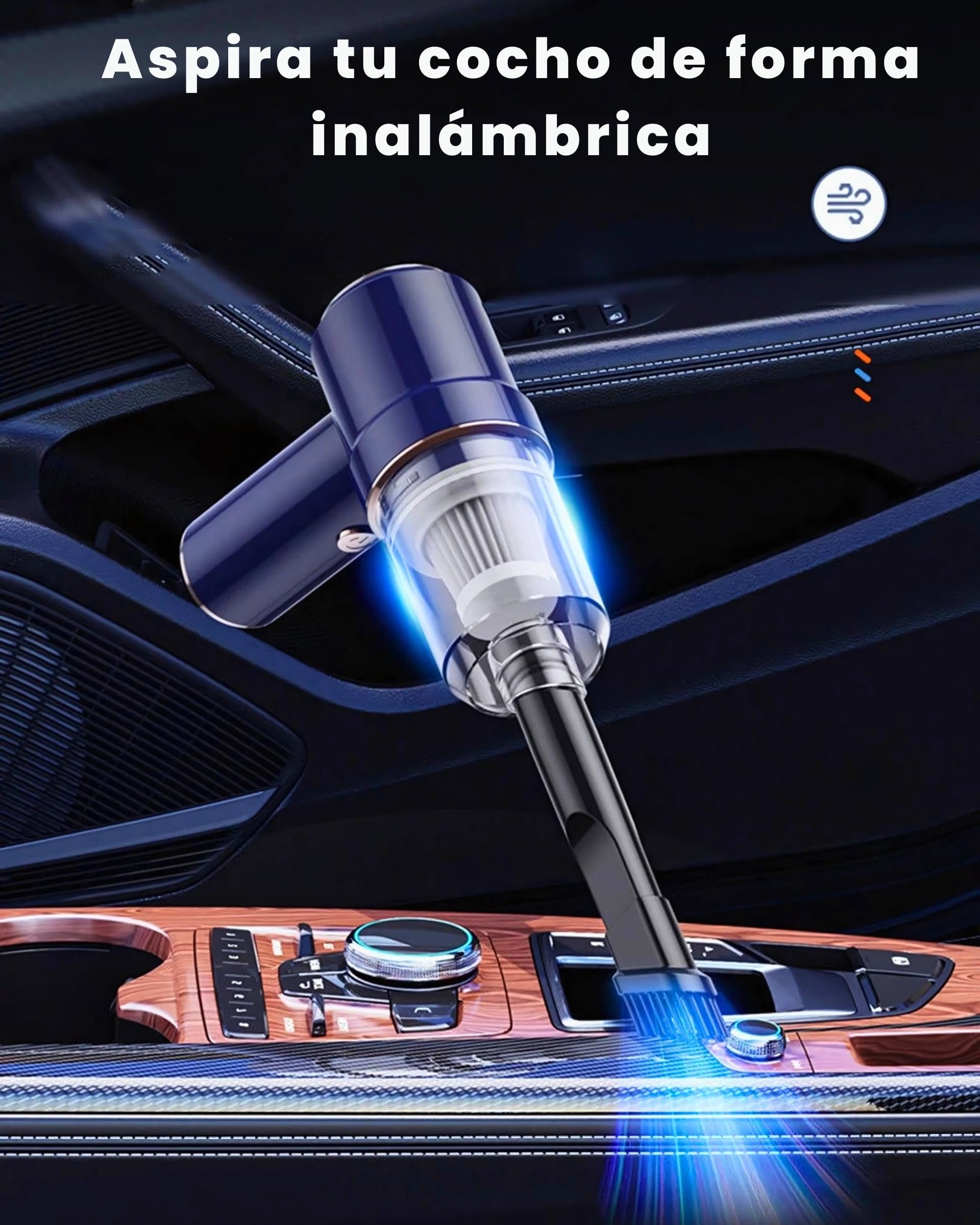 Aspirador de coche potente portatil sin cables, aspirador y soplador, Cargador de coche inluido, Filtro HEPA Lavable, 9000PA,4000mah, USB C, Soplador de aire para PC, Aspirador de coche inalámbrico.