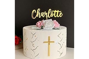 Personalized Baptism Cake Topper with Cross and Charm