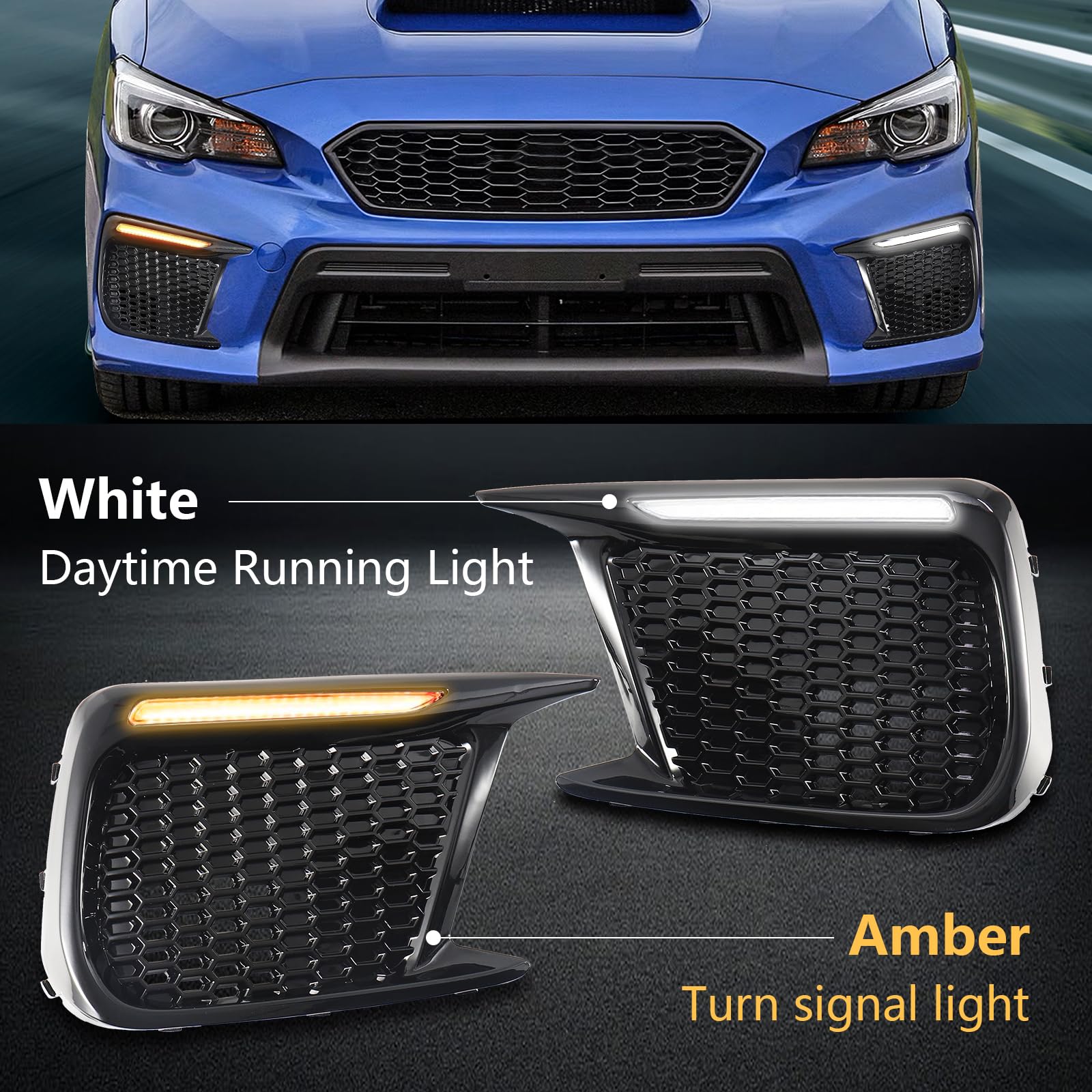 OSNLEW Amber Sequential Turn Signals Switchback White LED DRL Fog Light Lamp Cover Bezels Compatible with Subaru WRX STI 2018 2019 2020 2021