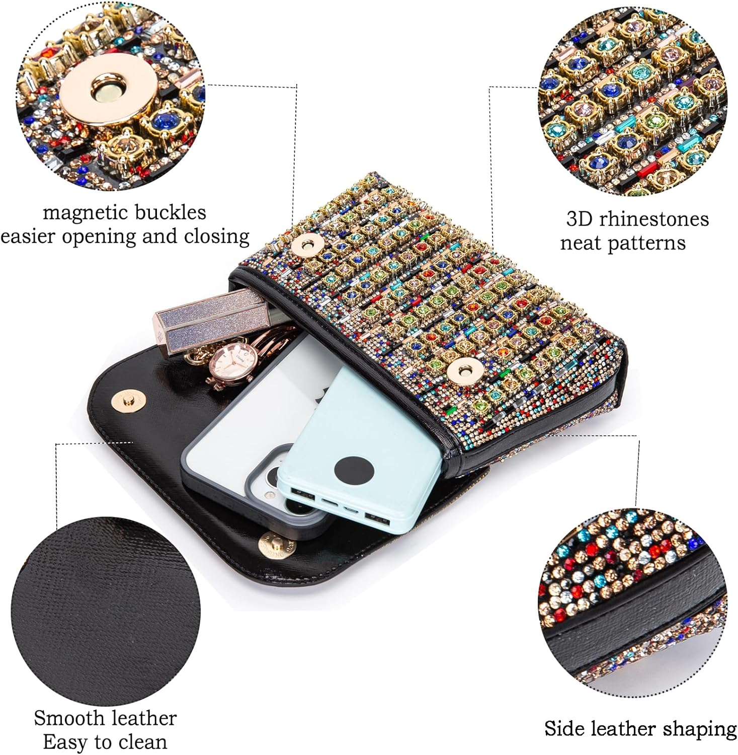 Shoulder Bags Crossbody Bag Purses Handbags Crystals Rhinestone Evening Bag for Women Clutch Purse with Chain - Image 4