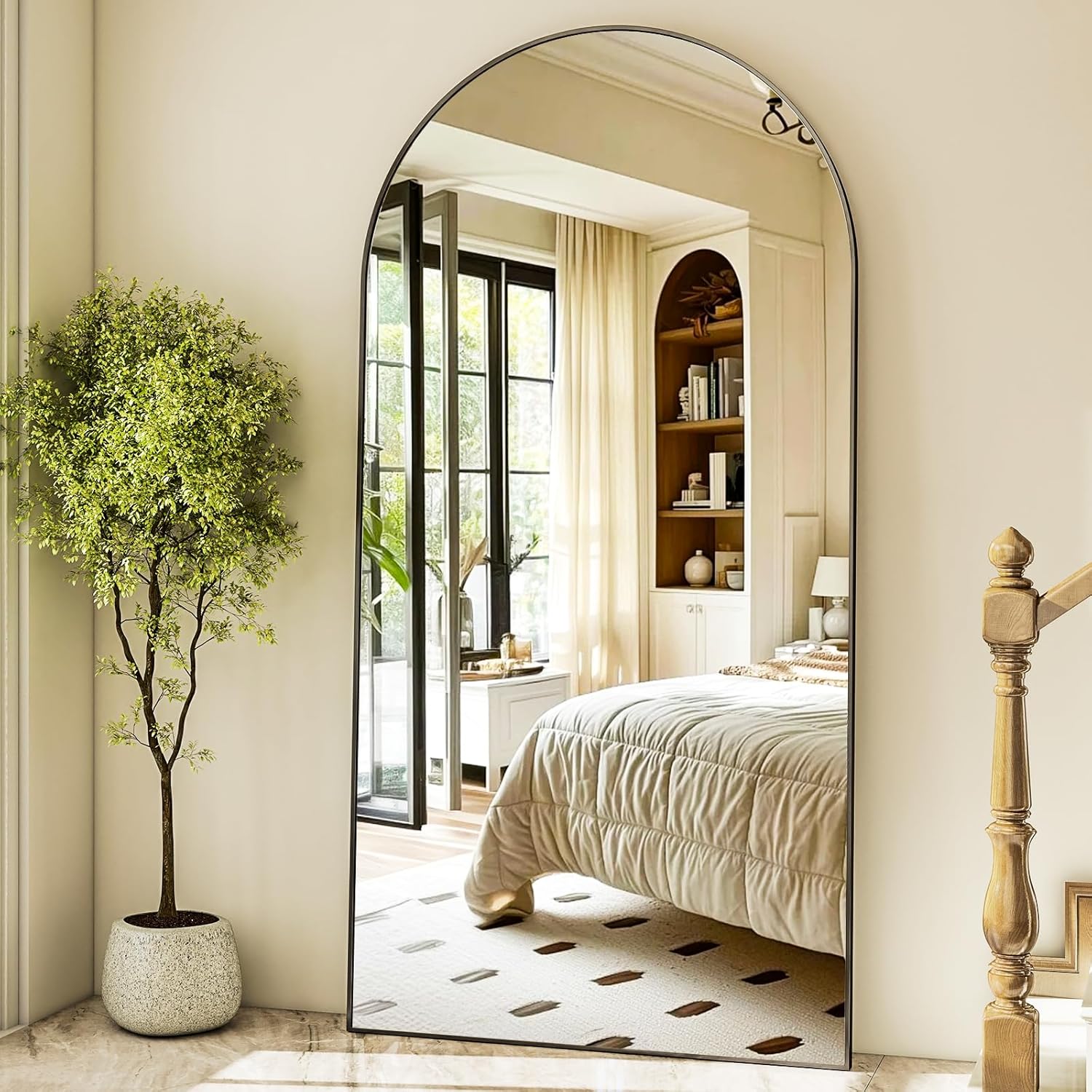 HARRITPURE 76"x34" Arched Full Length Mirror Free Standing Hanging Mounted Mirror Aluminum Frame Modern Simple Home Decor for Living Room Bedroom Cloakroom, Black