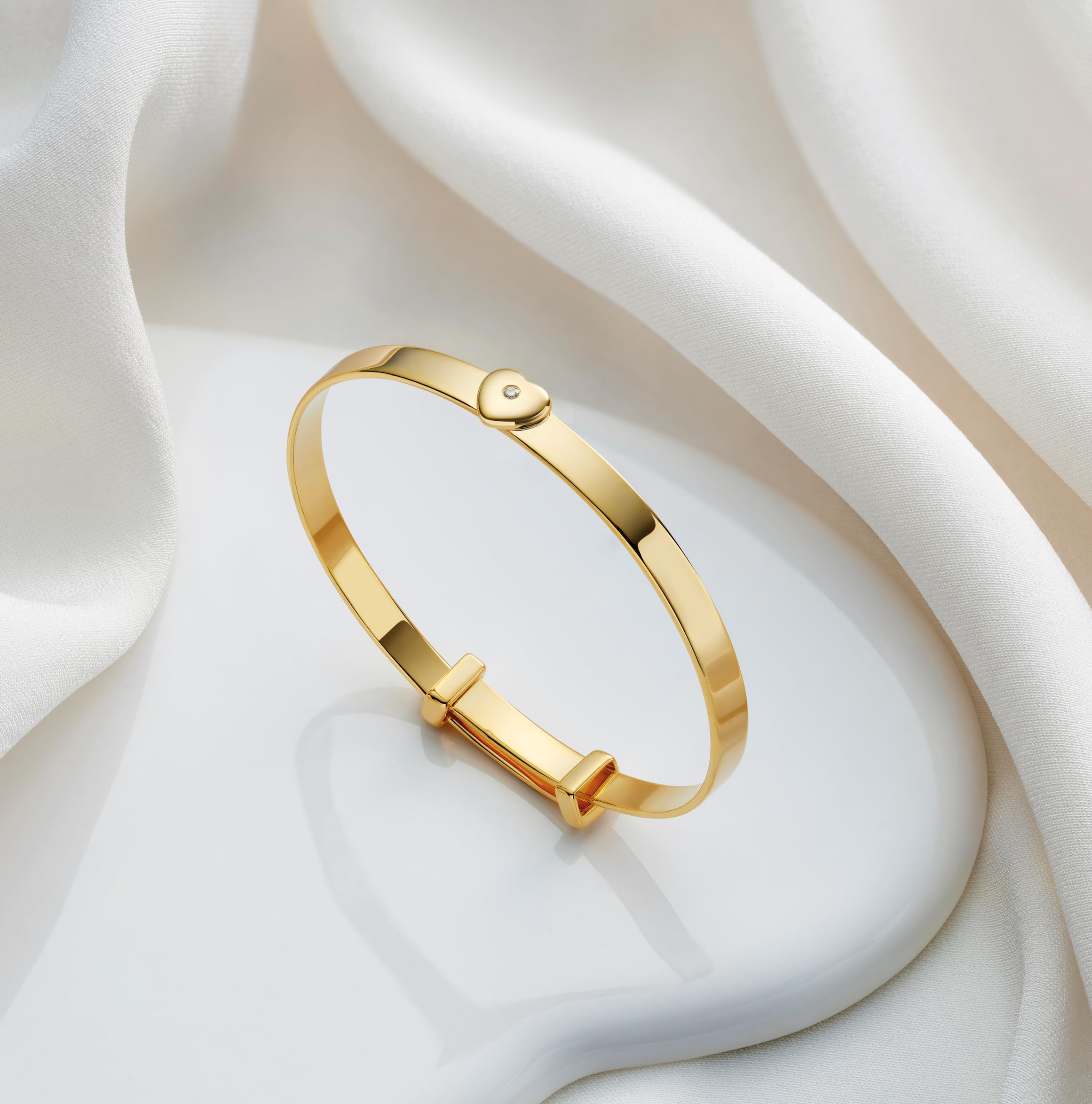 Molly Brown London Baby Love Bangle - Christening Bracelet for Girls - Genuine 1pt Diamond - 18ct Gold Plated - Hallmarked 925 Silver - Image 2