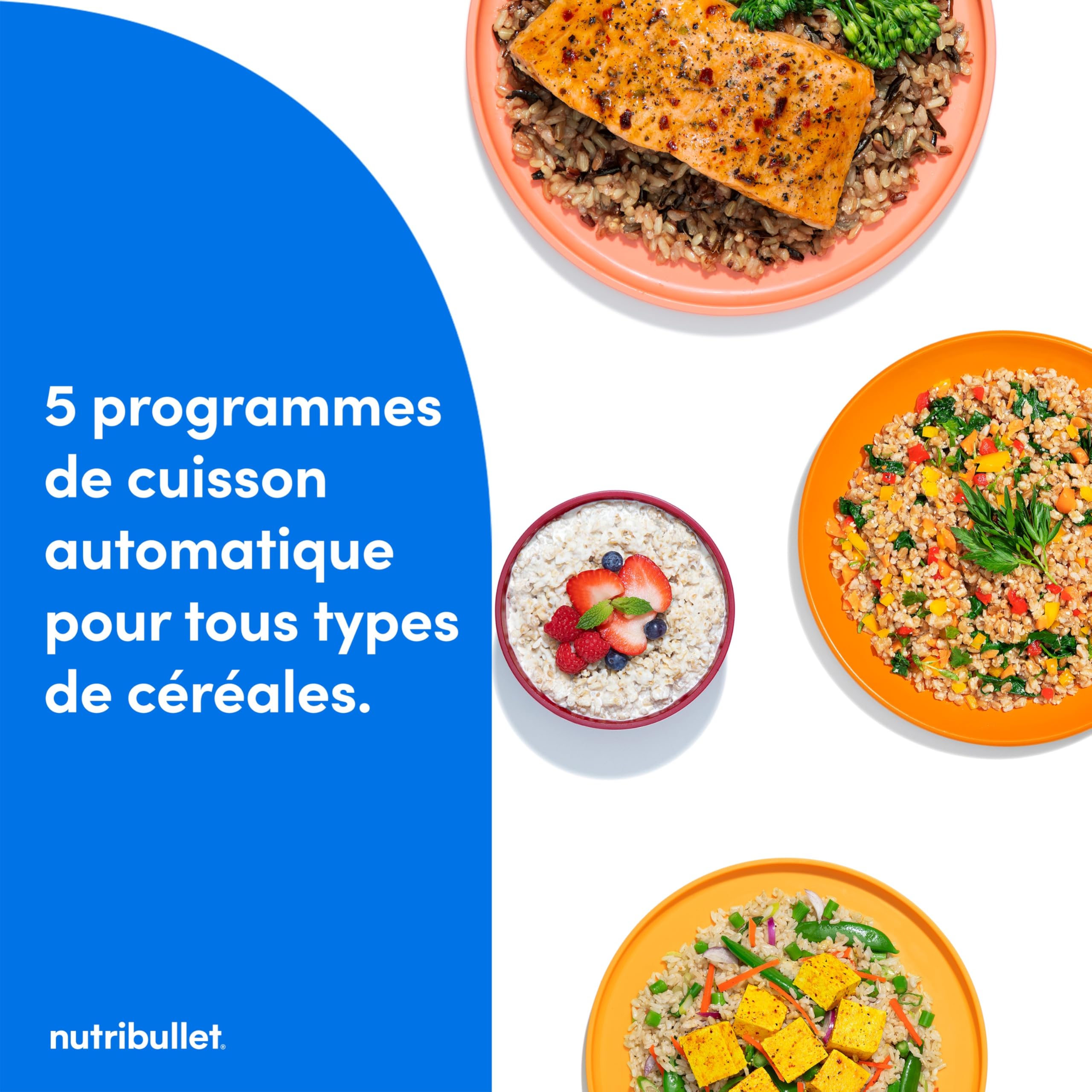 nutribullet EveryGrain Cooker - Cuiseur Vapeur à Riz et Céréales Multifonction, 10 Verres Doseurs, 5 Programmes Auto, Fonction Maintien au Chaud 12h, Cuillère et Panier Inclus, 600W, Gris (NBRC605DG)