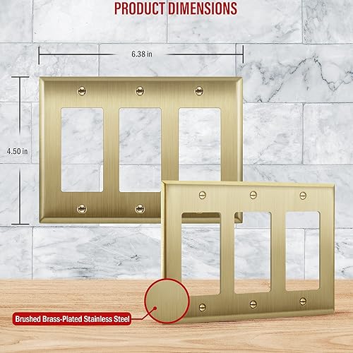 Miniatura 3 de ENERLITES Placa decorativa de pared metálica para interruptor o salida, acero inoxidable 201, resistente a la corrosión, tamaño de 3 segmentos, 4.50