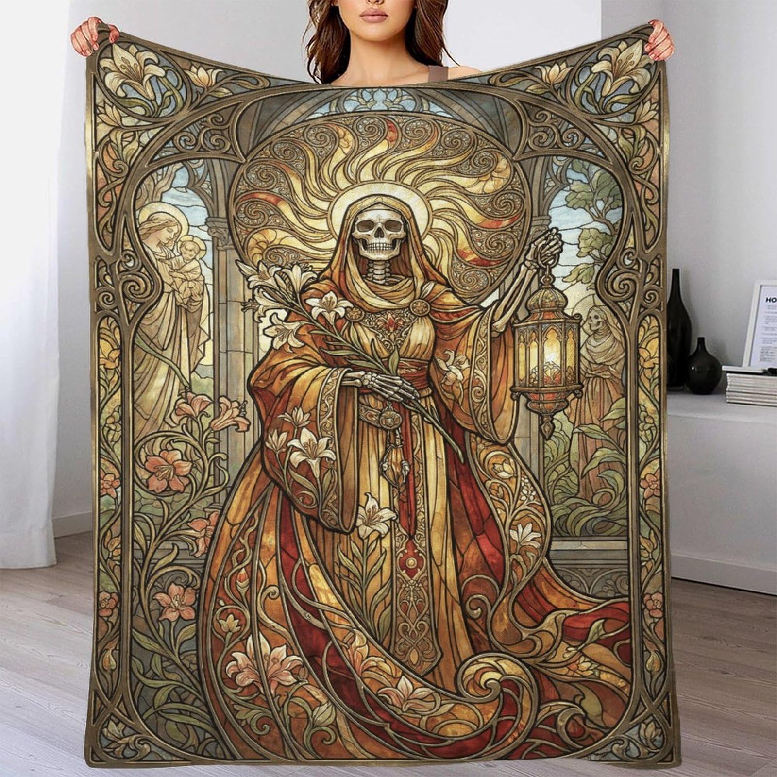 H3B8U2Y5 Art Nouveau Mucha Skull for Flannel Throw Blanket, Bedroom Nap Use