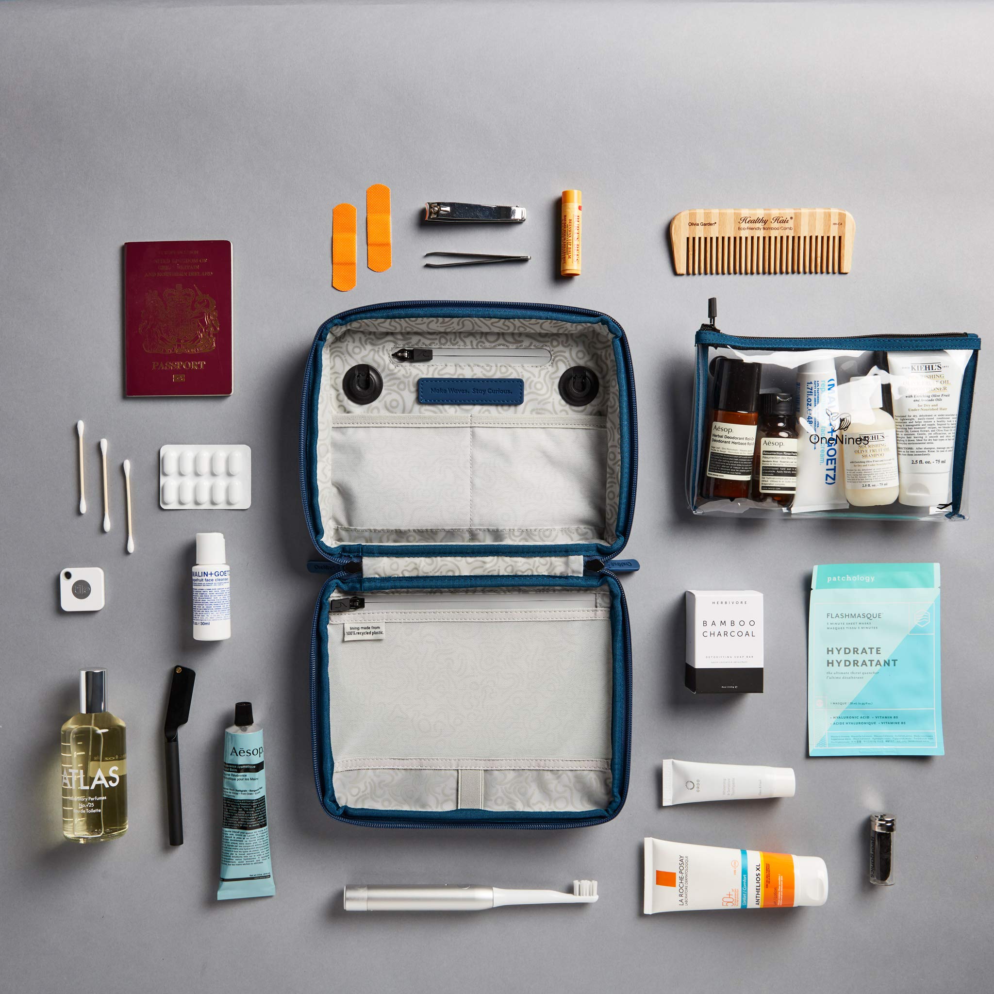 Eco-Friendly Travel Wash Bag, Toiletry Bag with 100% Recycled Plastic Lining & Hanging Hook
