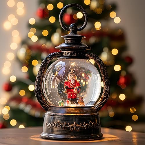Miniatura 23 de Linterna de globo de nieve de coro de muñeco de nieve de Navidad con purpurina arremolinada, linterna de agua musical de muñeco de nieve con Coro de