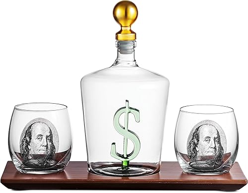 Miniatura 3 de Godinger Juego de decantador de whisky y vasos de whisky decantador de dólar brillante y vasos de whisky Benjamins para licor Scotch Bourbon juego