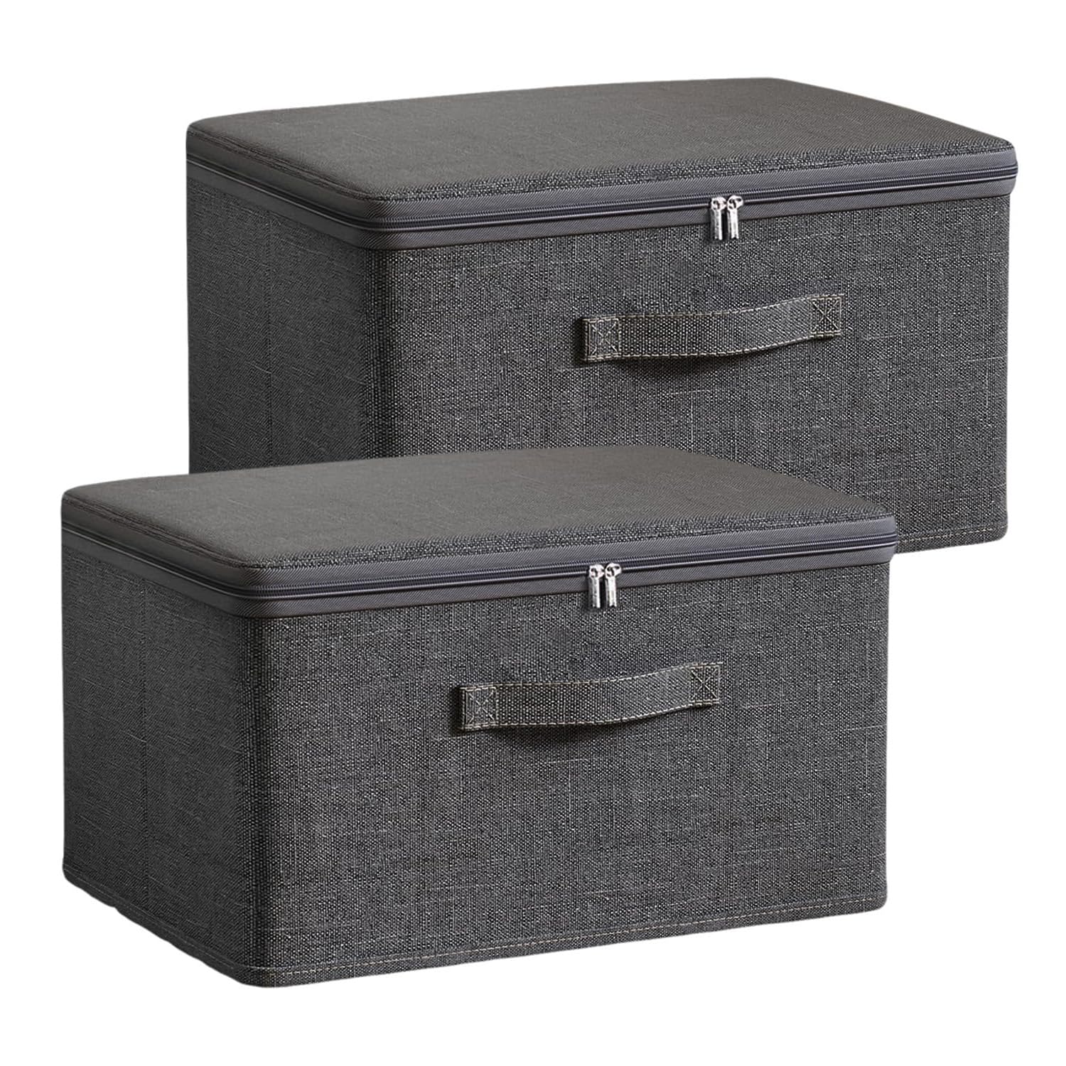 Xtrillogen 2 Pack Storage Boxes with Zip,Premium Grey Fabric Storage Boxes with Lids,Foldable Clothes Organiser Set,Solution for Blanket,Comforter,Bed Sheet and Toy(S)