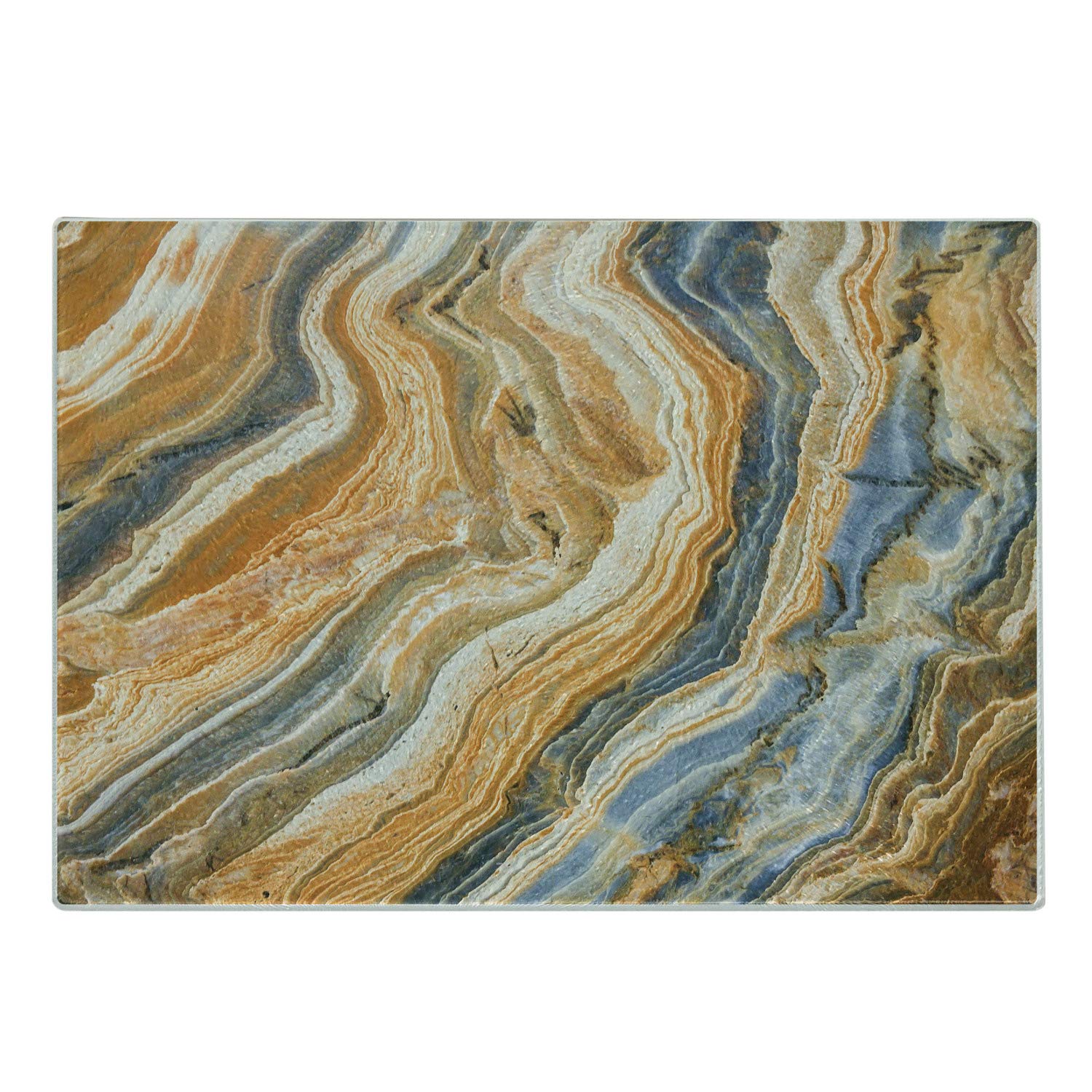 Lunarable Marble Print Cutting Board, Colorful Rock Quartz Surface Background Formation Abstract Picture, Decorative Tempered Glass Cutting and Serving Board, Large Size, Slate Blue Apricot