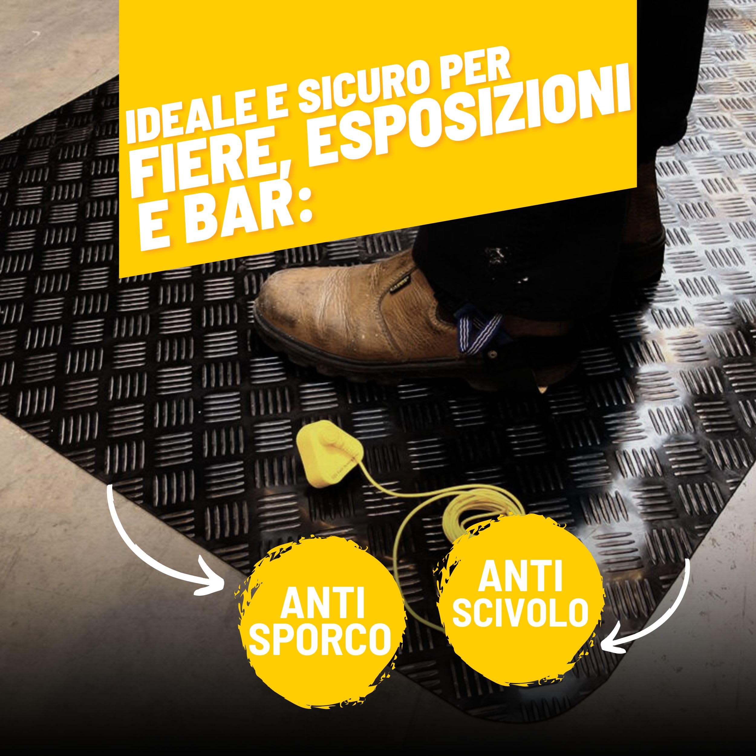 Tappeto Gomma Antiscivolo Mandorlato 1,2 x 3 m - Tappeto per Fiere, Esposizioni, Magazzini e Garage - Tappeto per Pavimento in Gomma Antiscivolo - Tappeti di Gomma a Metro