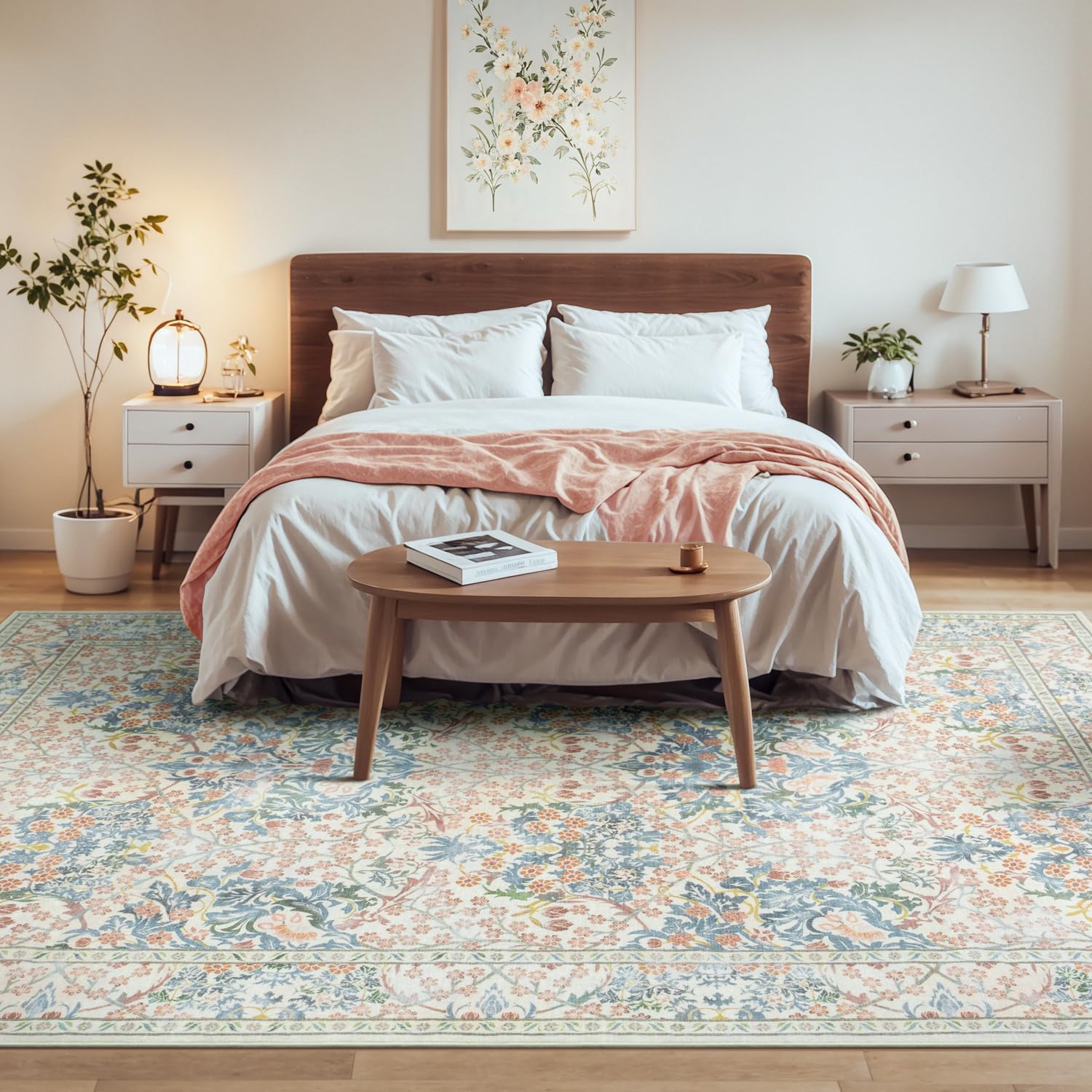 Lessymo Large Area Rugs 9x12 Living Room, Soft Washable Rug for Bedroom Dining Room Nursery Room Farmhouse, Boho Non Slip Low Plie Carpet Vintage