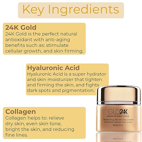 Miniatura 3 de Crema hidratante de día GLO24K con oro de 24k, ácido hialurónico, colágeno y vitaminas. Para una hidratación óptima.