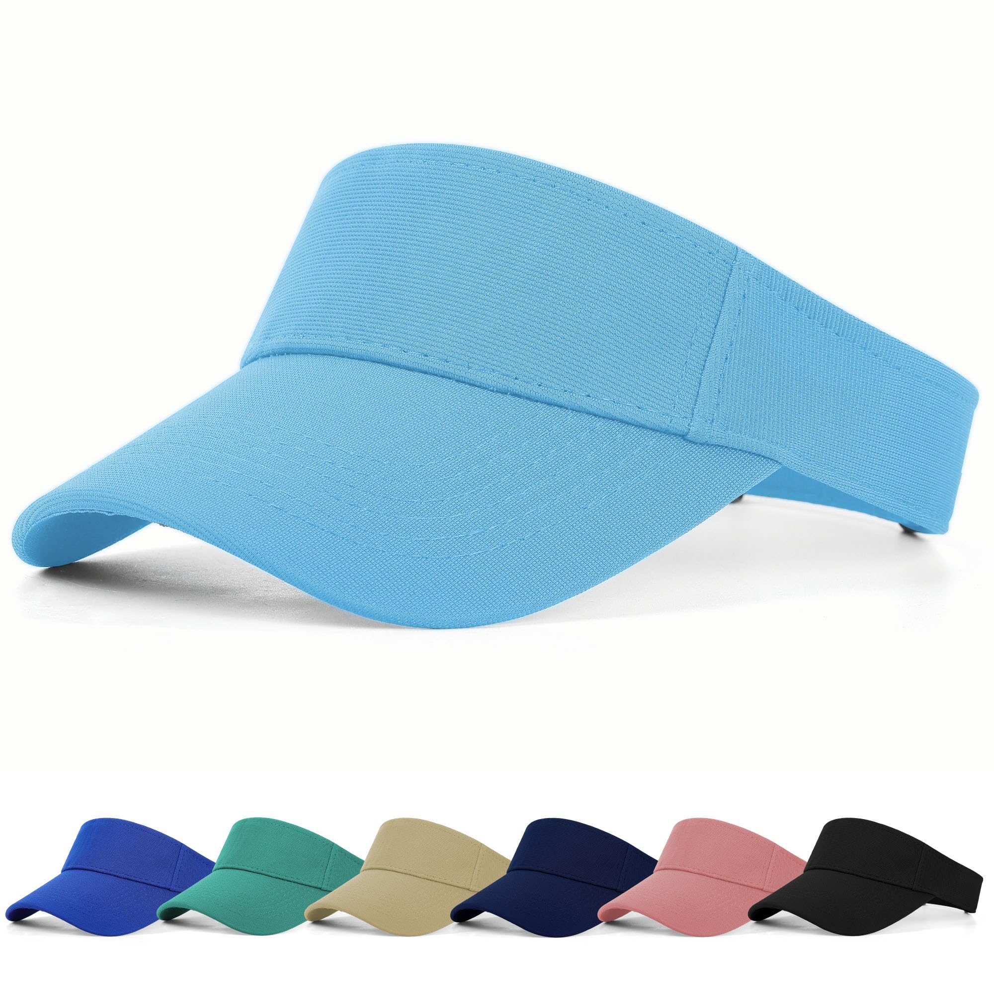 Fchui Women's Light Blue Sun Visor Cap - Ponytail Baseball Cap For And Long Peak Thicker Sweatband Adjustable Hat For Golf Cycling Fishing Tennis Running Jogging Visor Hats For Men (Light Blue)