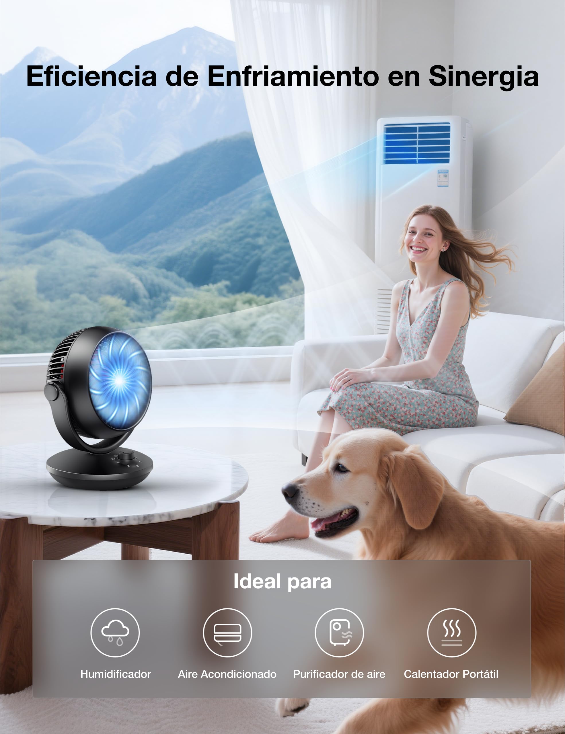 Acoolir Ventilador de Mesa, 24dB Ventilador Silencioso para Dormir, Doble Oscilación 70° Horizontal & 100° Vertical, 3 Velocidades, ventilador Portátil para Dormitorio Oficina Salón,Negro Rojo