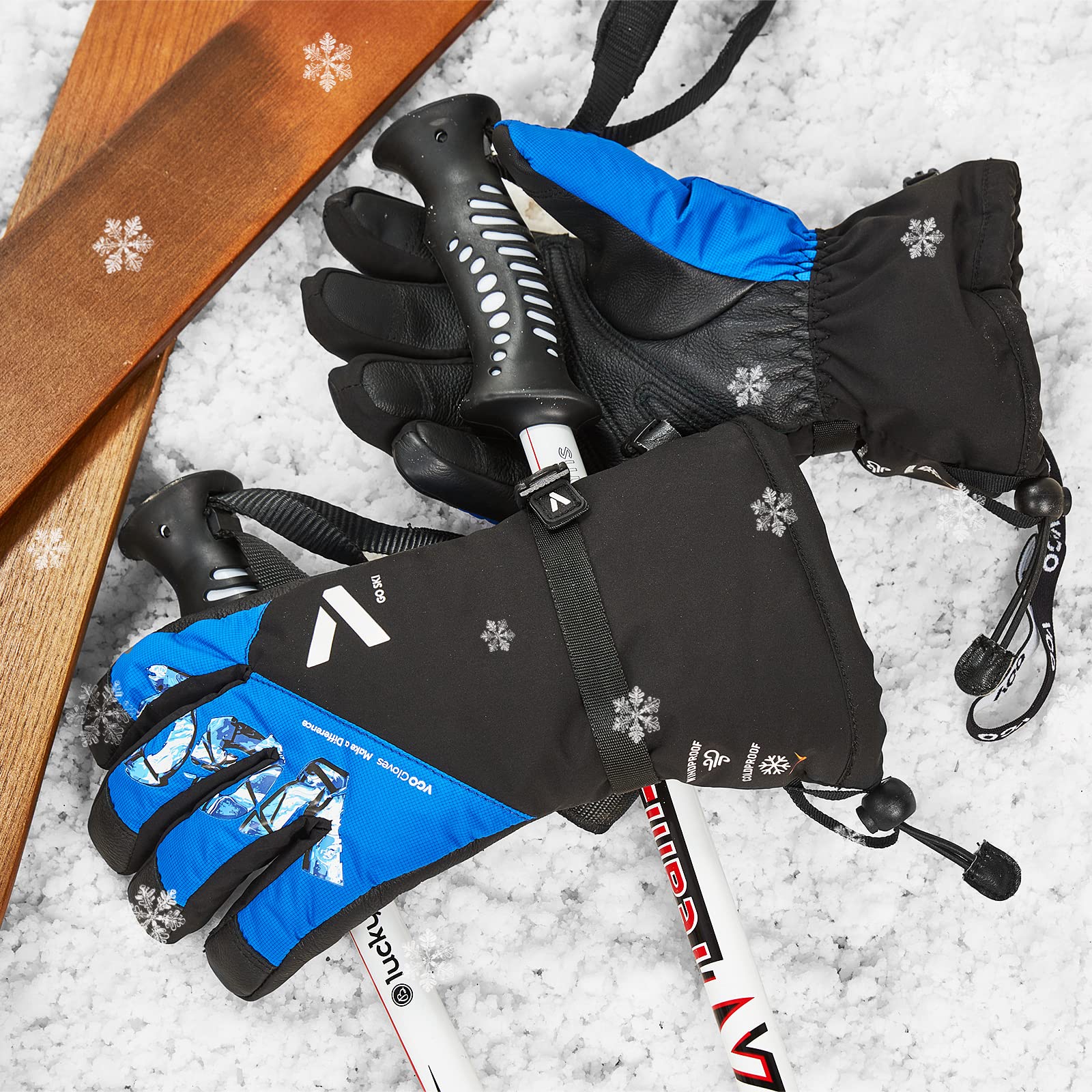 Vgo... Gants de Ski en Vache pour Hommes, Femmes, Gants de Neige, Gants d'extérieur, imperméable, 3M Thinsulate 30 ℃ / - 22 ° f ou Plus (CA2473FW&CA2476FW)