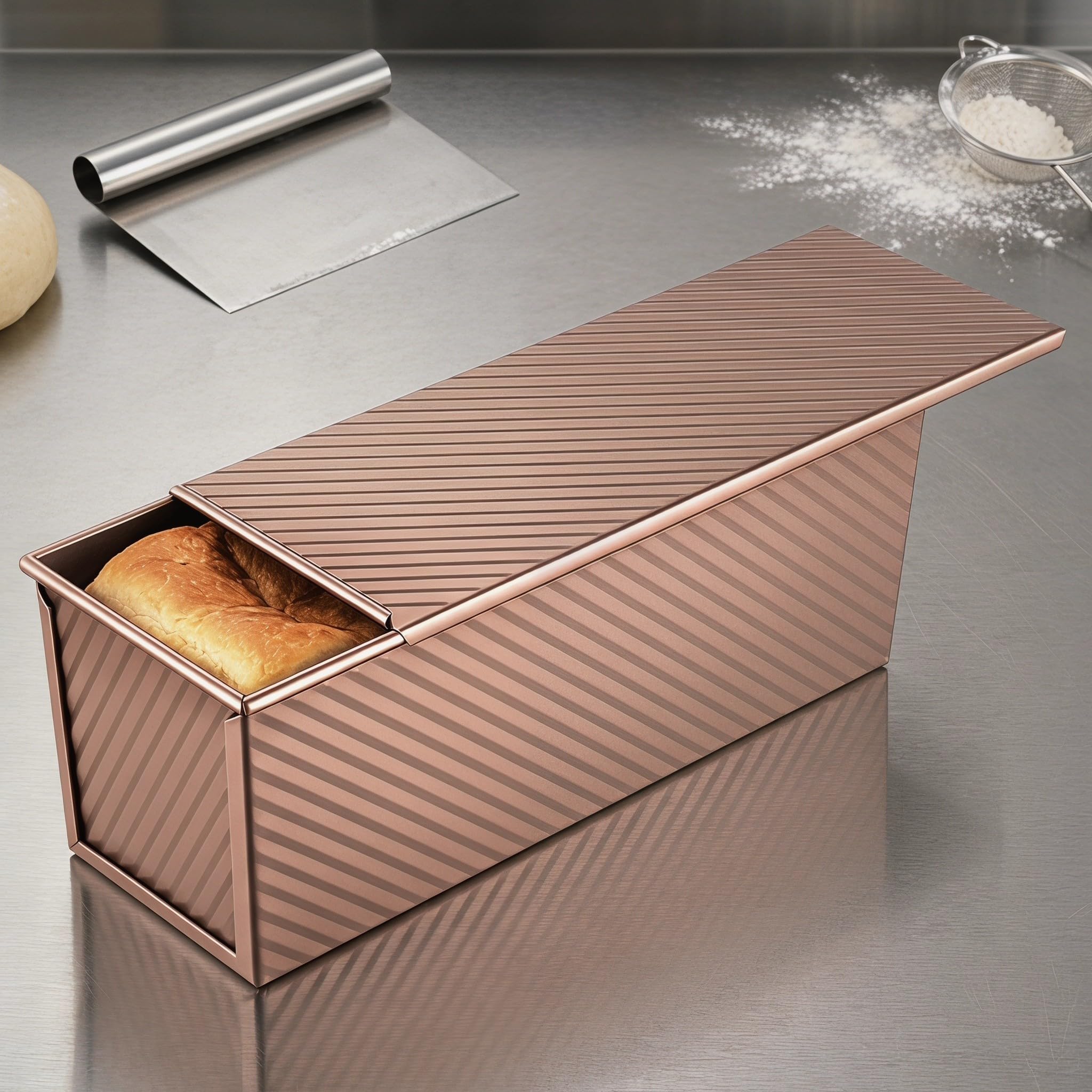 CALLARON Moule à Vintage en Acier Carbone avec Revêtement Antiadhésif, Forme Rectangulaire, Distribution Homogène Chaleur, avec Couvercle et Trous D'aération pour Cuisson Maison Cuisine