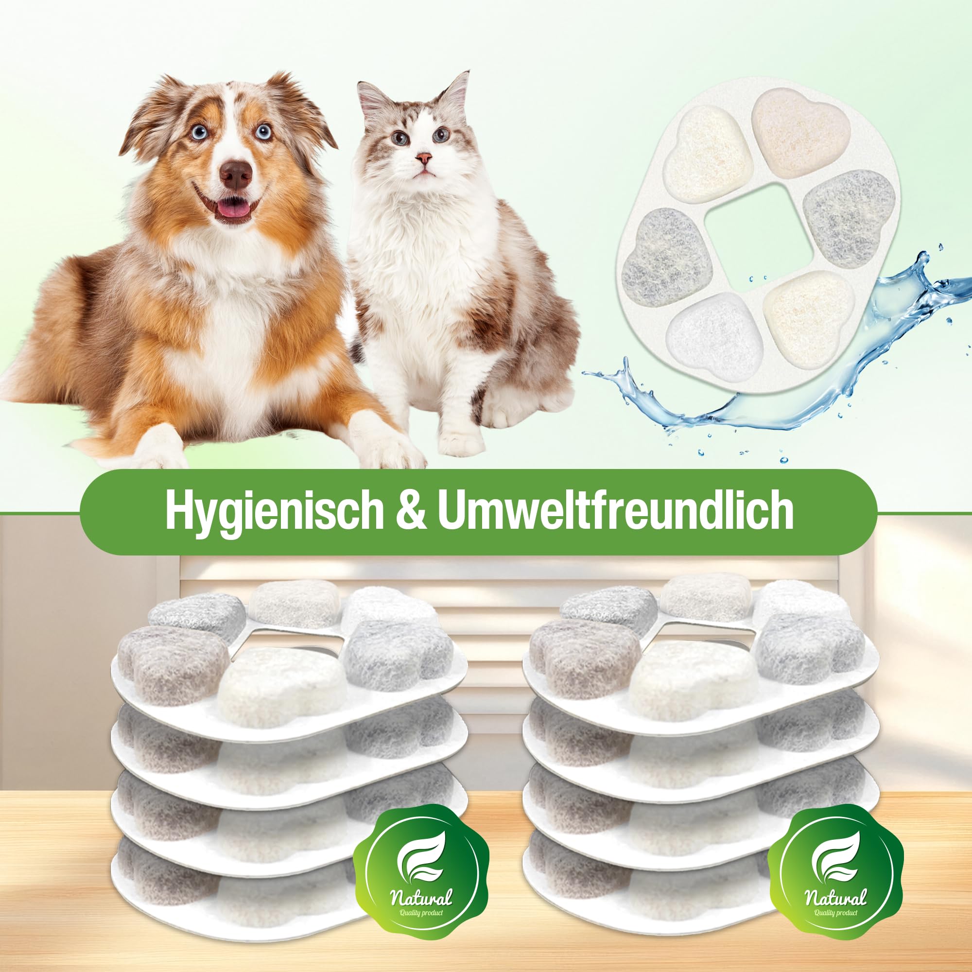 Set di filtri di ricambio innovativi per fontane per gatti, compatibili con modelli PrettyPaw, design a cuore, sei punti filtro con carbone attivo ad alta densità
