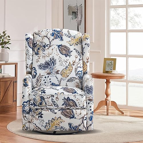 Miniatura 17 de Silla reclinable giratoria, mecedora deslizante para guardería, silla reclinable floral con respaldo de ala, silla reclinable en liquidación, silla