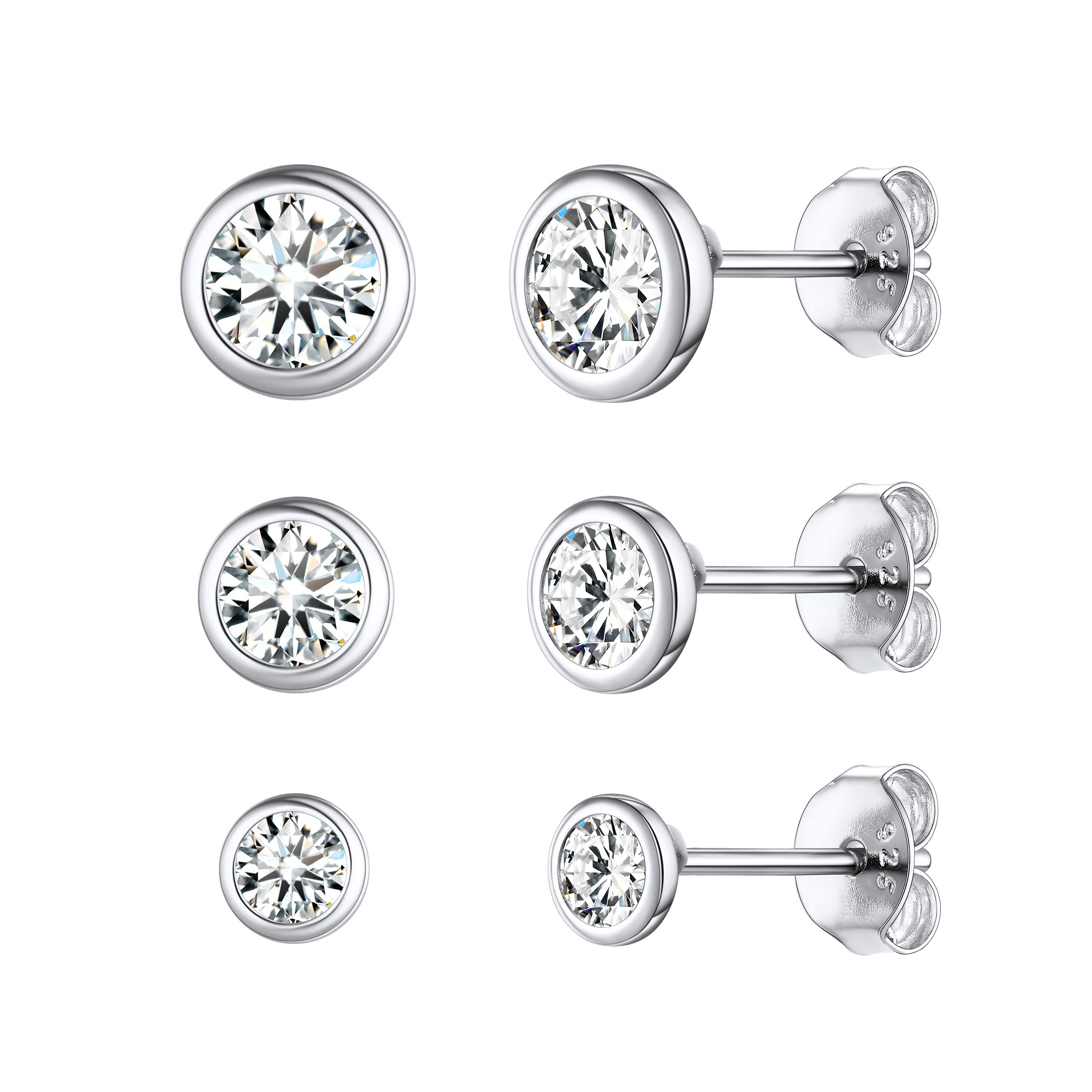 ChicSilver Juego Pendientes Circonitas Mujeres Plata de Ley 925 Pendientes Simples Pequeños Bolitas Aretes Hipoalergénicos Orejas Joyería Minimalista Delicada Madre