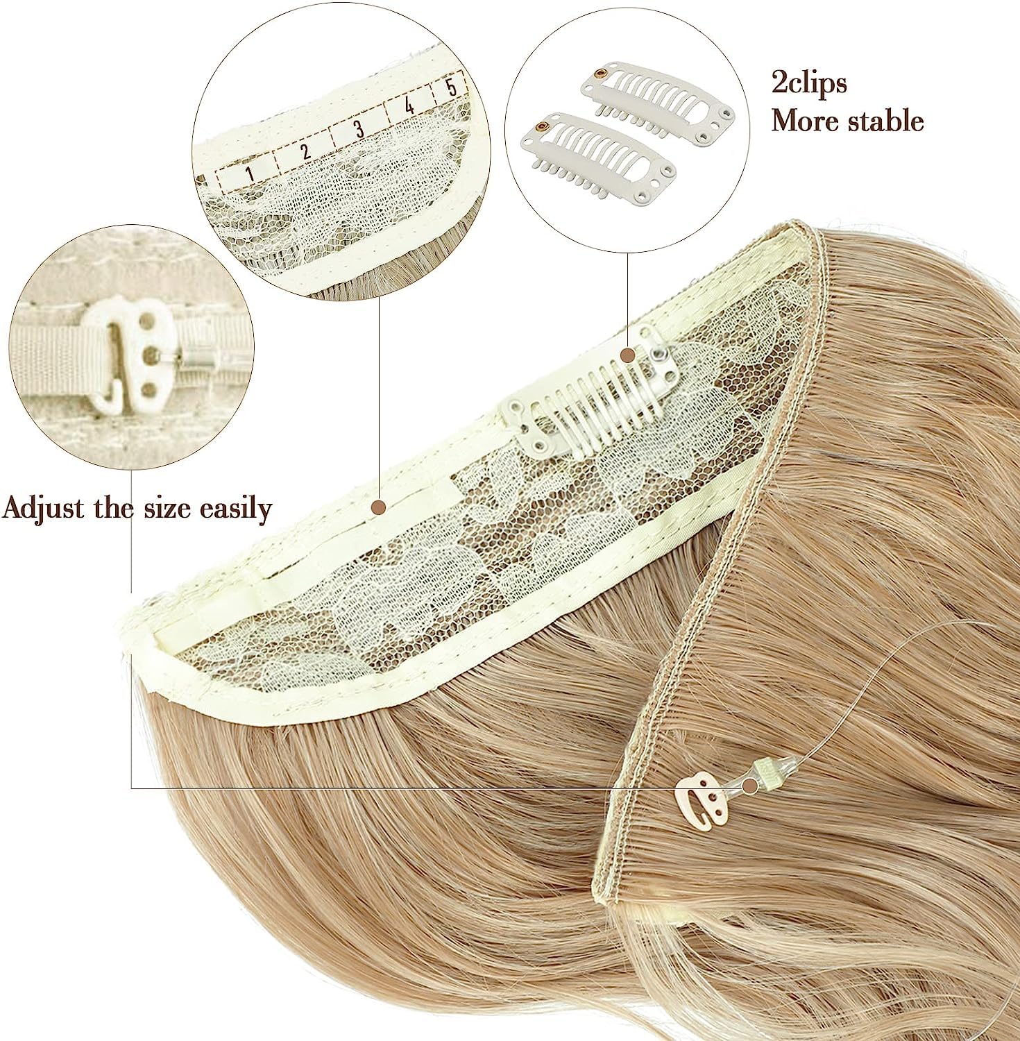 Ms TAj Bleach Blonde Halo Hair Extensions 12 inch with Adjustable Size Removable Clips Synthetic Short Secret Invisible Hair Extension One Piece Curly Hair Pieces for Women - Image 4