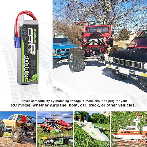 Miniatura 5 de OVONIC 2S LiPo Batería 8000mAh 7.4V 130C RC Batería con conector EC5 (paquete de 2) (con comprobador de voltaje Lipo)
