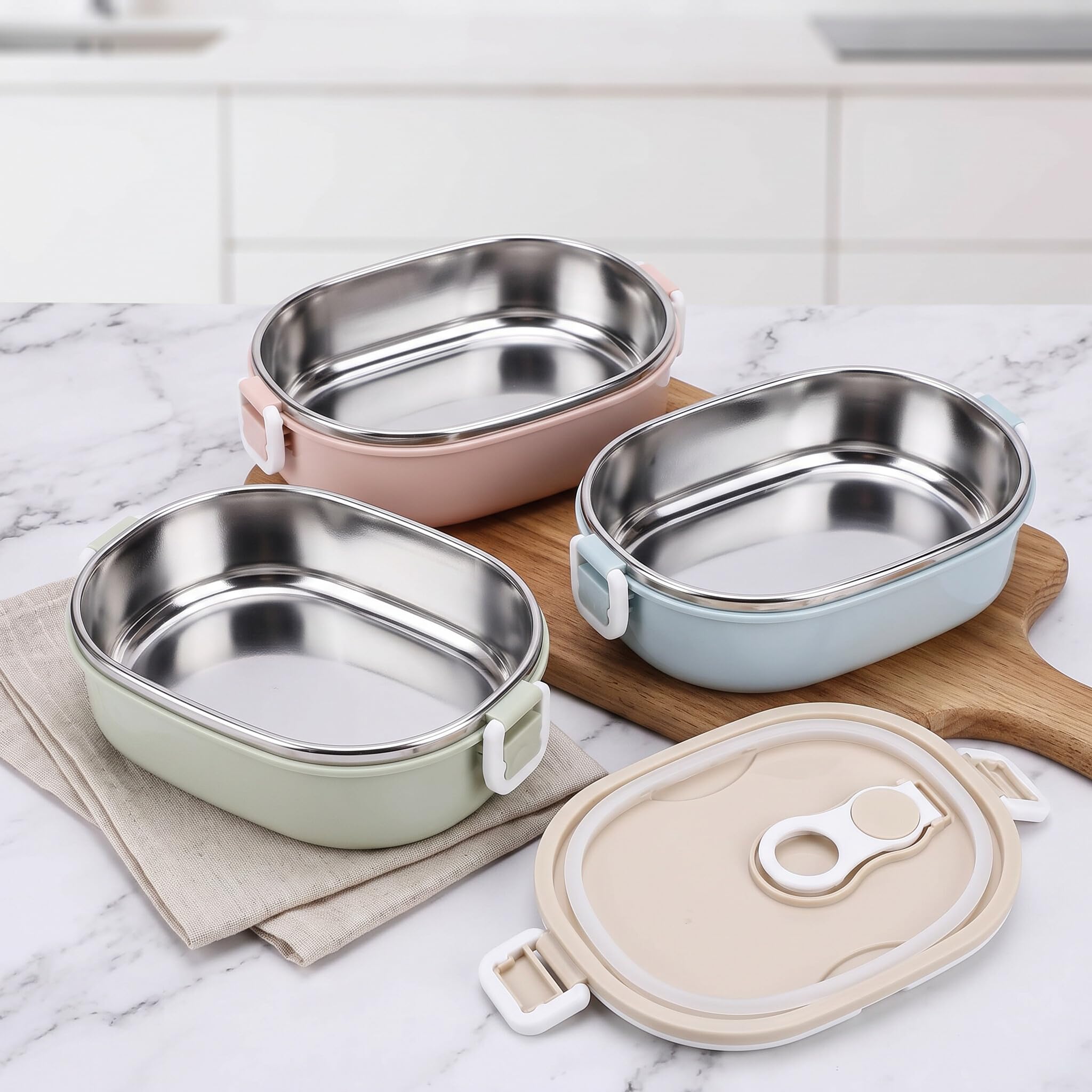 Cocoarm Boîte Déjeuner Inox Portable Enfant 3 Compartiments, Étanche