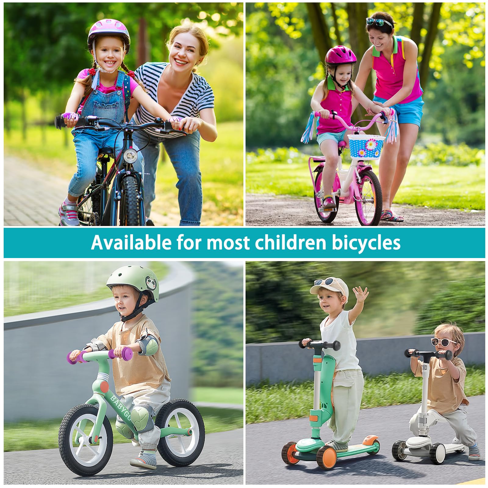 VireEyU Manopole per bici per bambini con nappe, verde - Set con 1 paio di manopole per