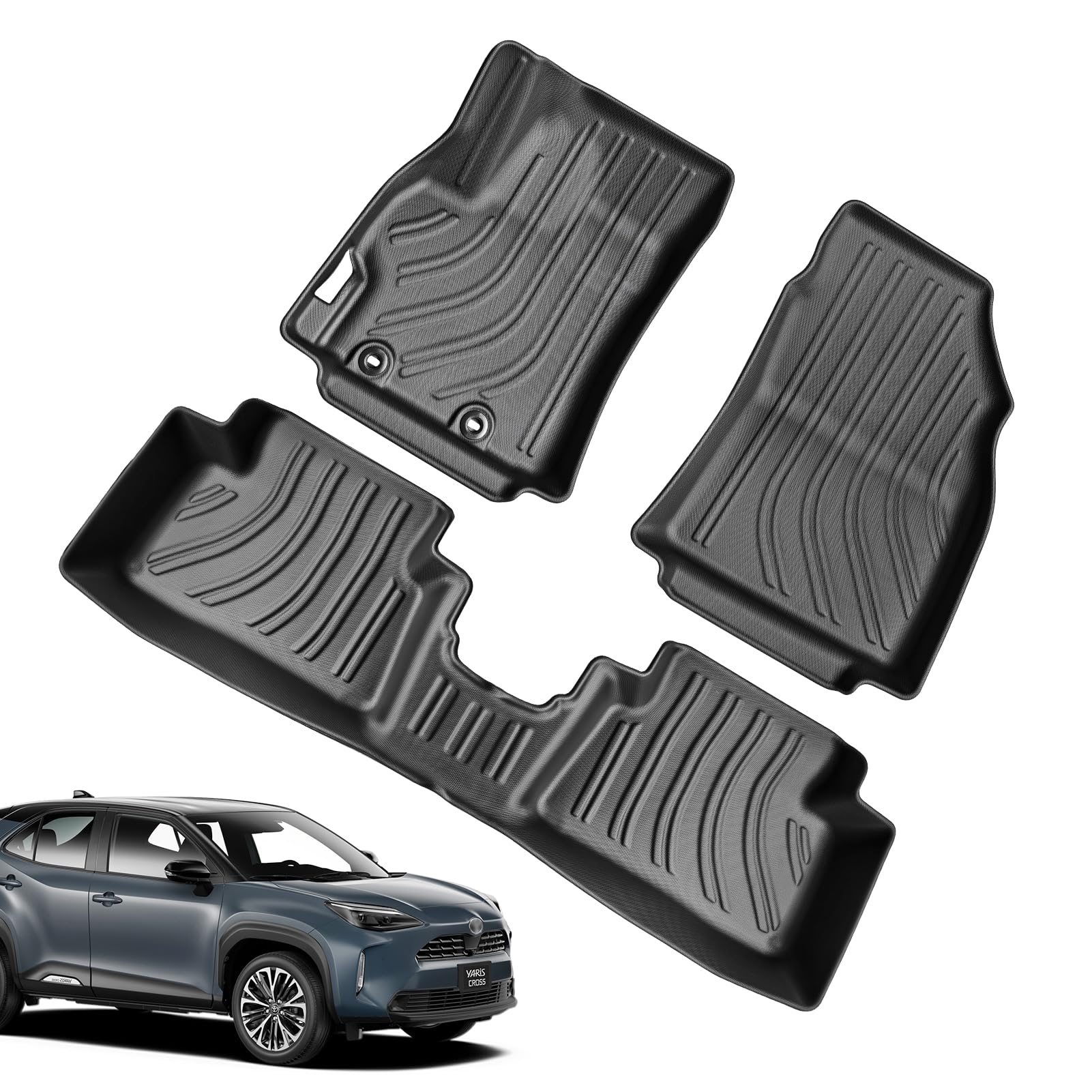 (3Pcs) TPE Alfombrillas para Toyota Yaris Cross Hybrid 2021-2026 | Alfombras Originales, Tapetes con Bordes Elevados, Accesorios Antideslizantes e Impermeables, Volante Izquierdo HEV