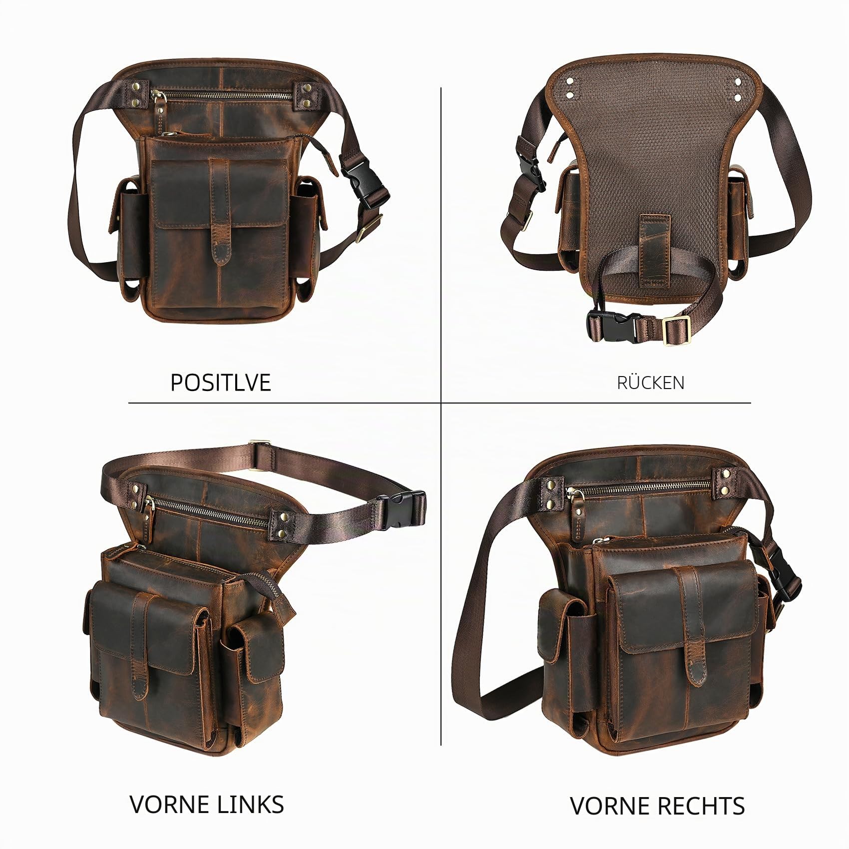 Herren Canvas + Leder Motorrad Reiten Tasche Beinbeutel Beintasche Außenbeintasche Hüfttasche Drop Leg Tasche FB913-5