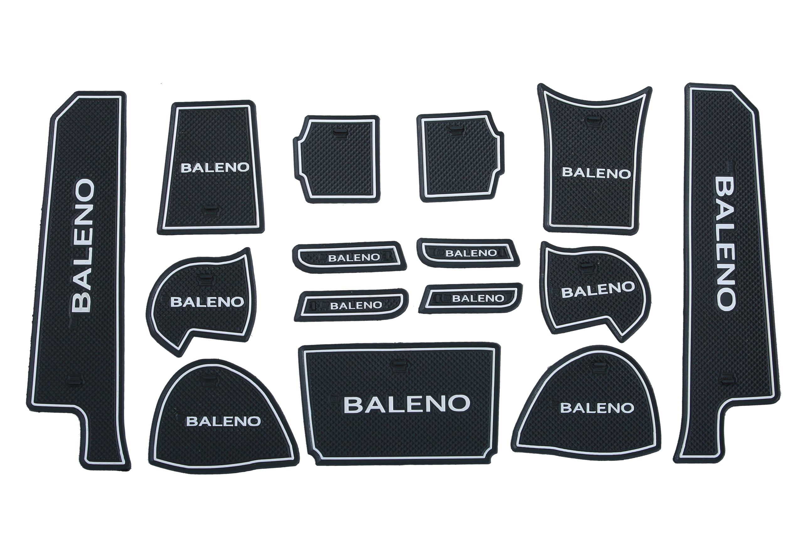 Car Drome - The Mat StoreDoor Pocket Holder Compatible with Maruti Suzuki Baleno (for Models from 2015 to 2021) | Set of 15 | Interior Accessories (White Trim)