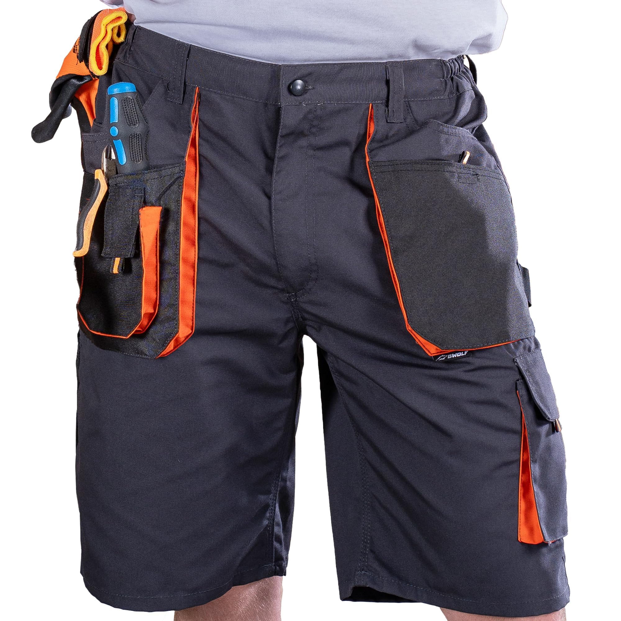 BWOLF Atlas – Short de Travail Homme Robuste avec Poches Multiples | Tissu Renforcé 600D | Gris/Orange
