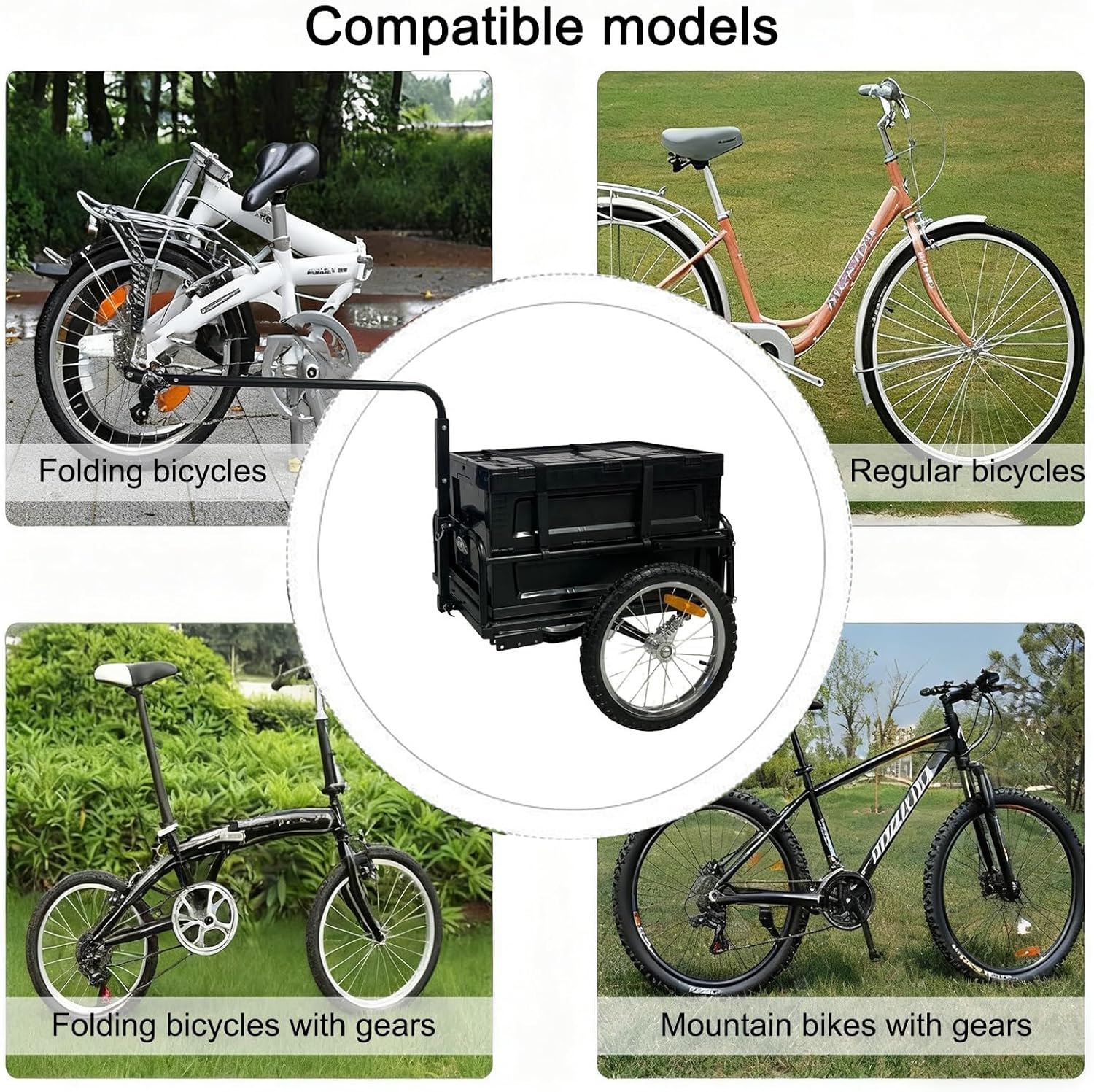 Bike Cargo Trailer, Foldable Bicycle Trailer, Heavy-Duty Bicycle Wagon Cart with Removable Storage Box for Camping, Groceries, Hauling Essentials(Black-A)