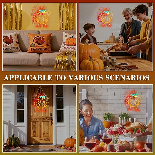 Miniatura 7 de Letrero LED de neón  Pavo fresco con gafas de sol y zapatillas  Decoración de pared de Acción de Gracias  Divertida decoración de pared LED para