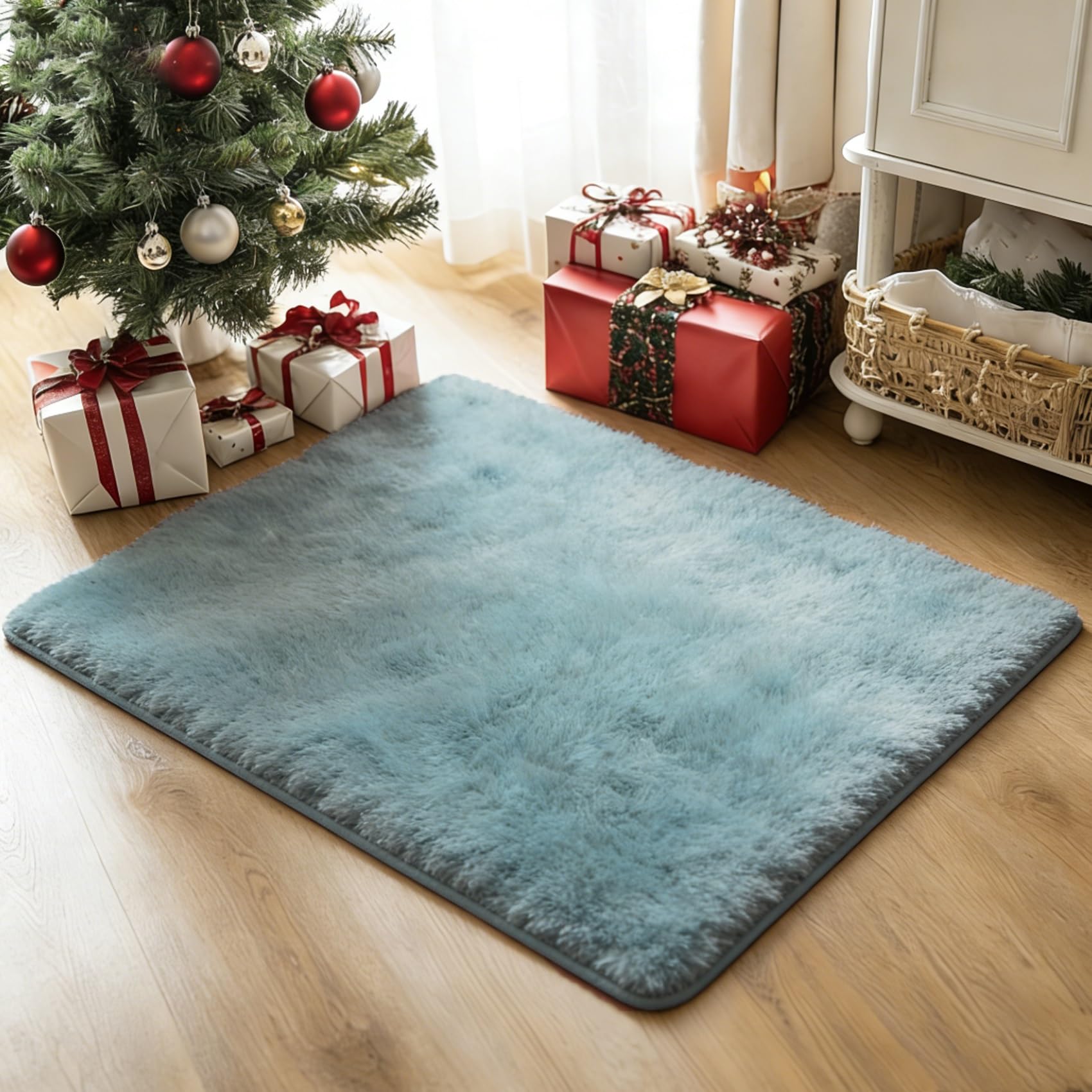 Tapis antidérapant épais et lavable bleu clair pour enfant