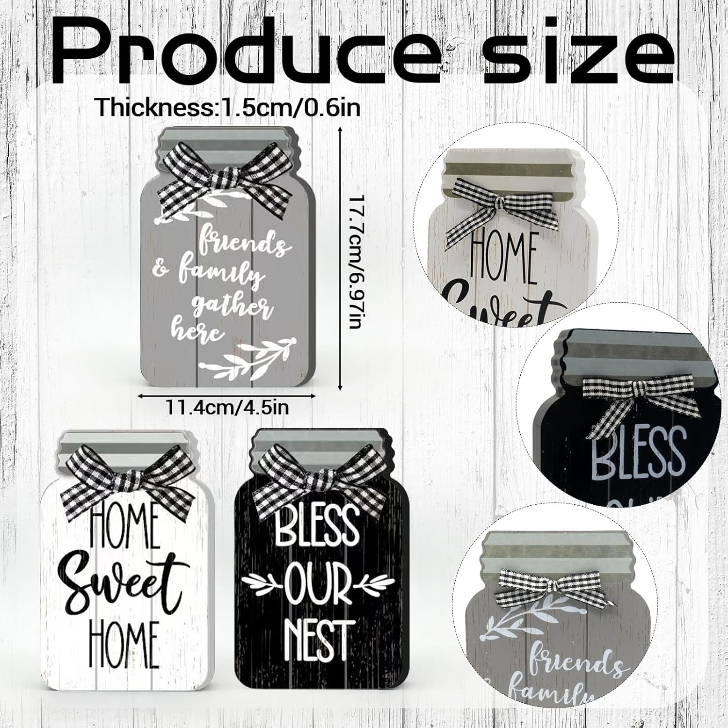 3 Pcs Farmhouse Sweet Home Tiered Tray Decor Wooden Mason Jar Signs for Table Centerpiece Rustic Vintage Black White Tabletop Block for Kitchen Dining Room Country Summer Shelf Housewarming Gift