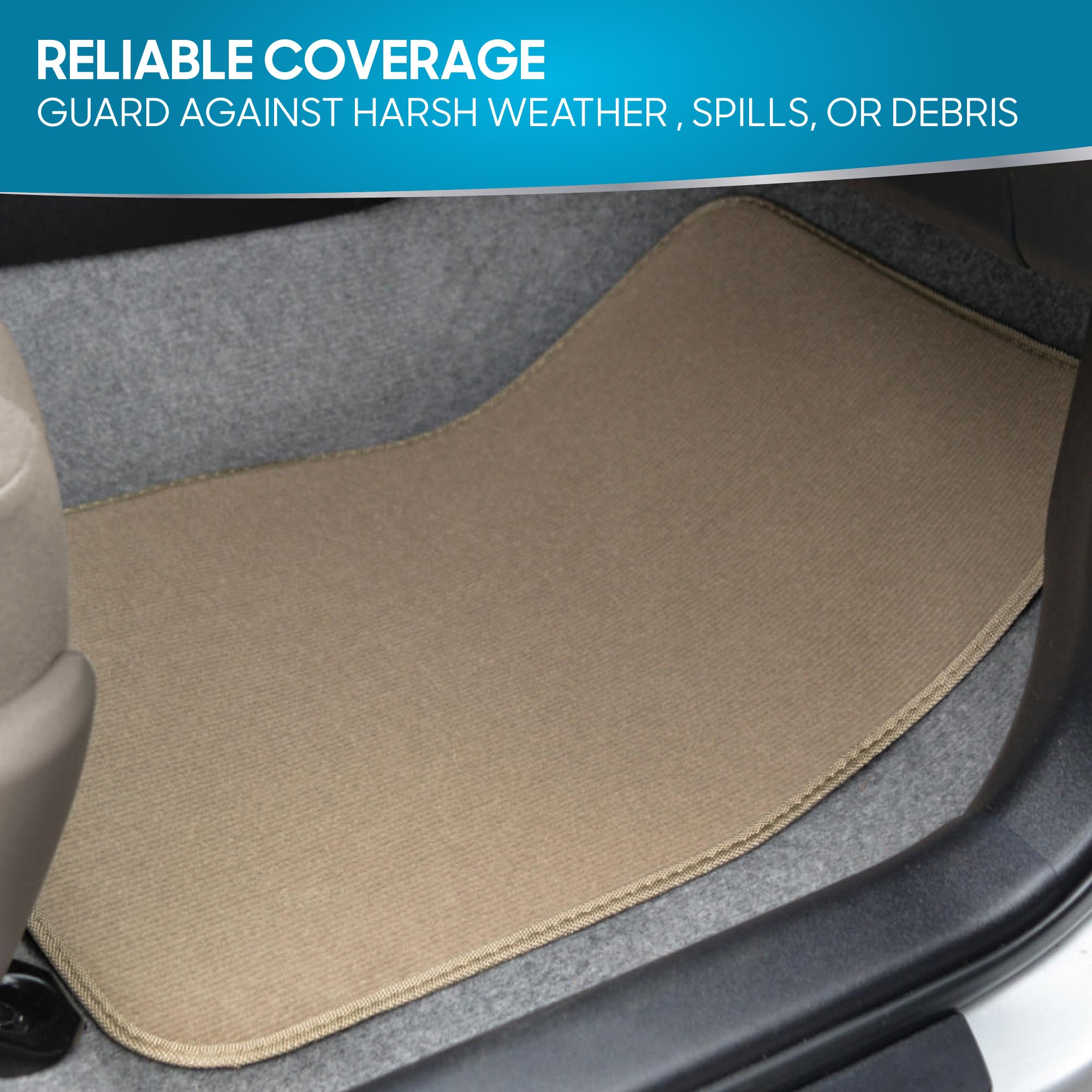 BDK Premium Medium Beige Carpet Floor Mats for Cars - Universal Fit Interior 4-Piece Car Mats Full Set — view 4