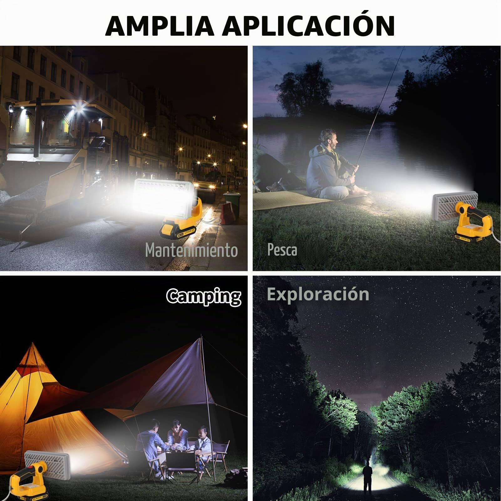 Lámpara LED inalámbrica de 4200 lm, compatible con batería de litio Dewalt de 18V, luz de trabajo de 18V para camping, reparación de automóviles, iluminación de emergencia y lugar de trabajo
