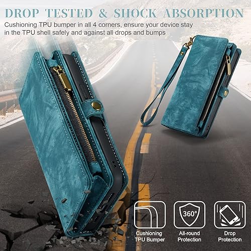 Miniatura 6 de Asuwish Funda compatible con iPhone 15 de 6.1 pulgadas con cremallera, protector de pantalla de vidrio templado desmontable y tarjetero abatible