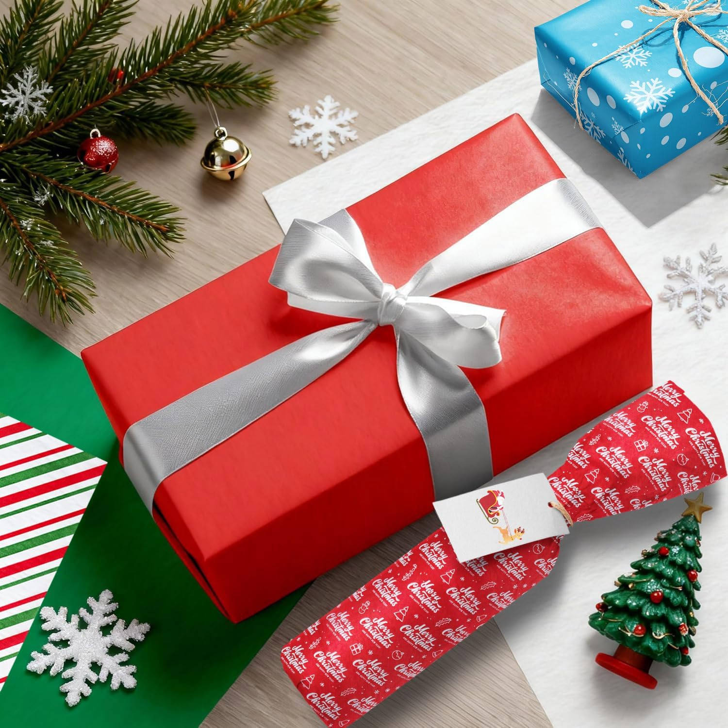 SNMEIKUN 140 Sheets Christmas Tissue Paper for Gift Bags Wrapping, Assorted Christmas Tissue Paper Bulk for Gift Boxes, Xmas Gift Wrapping Bags, and Wine Bottles