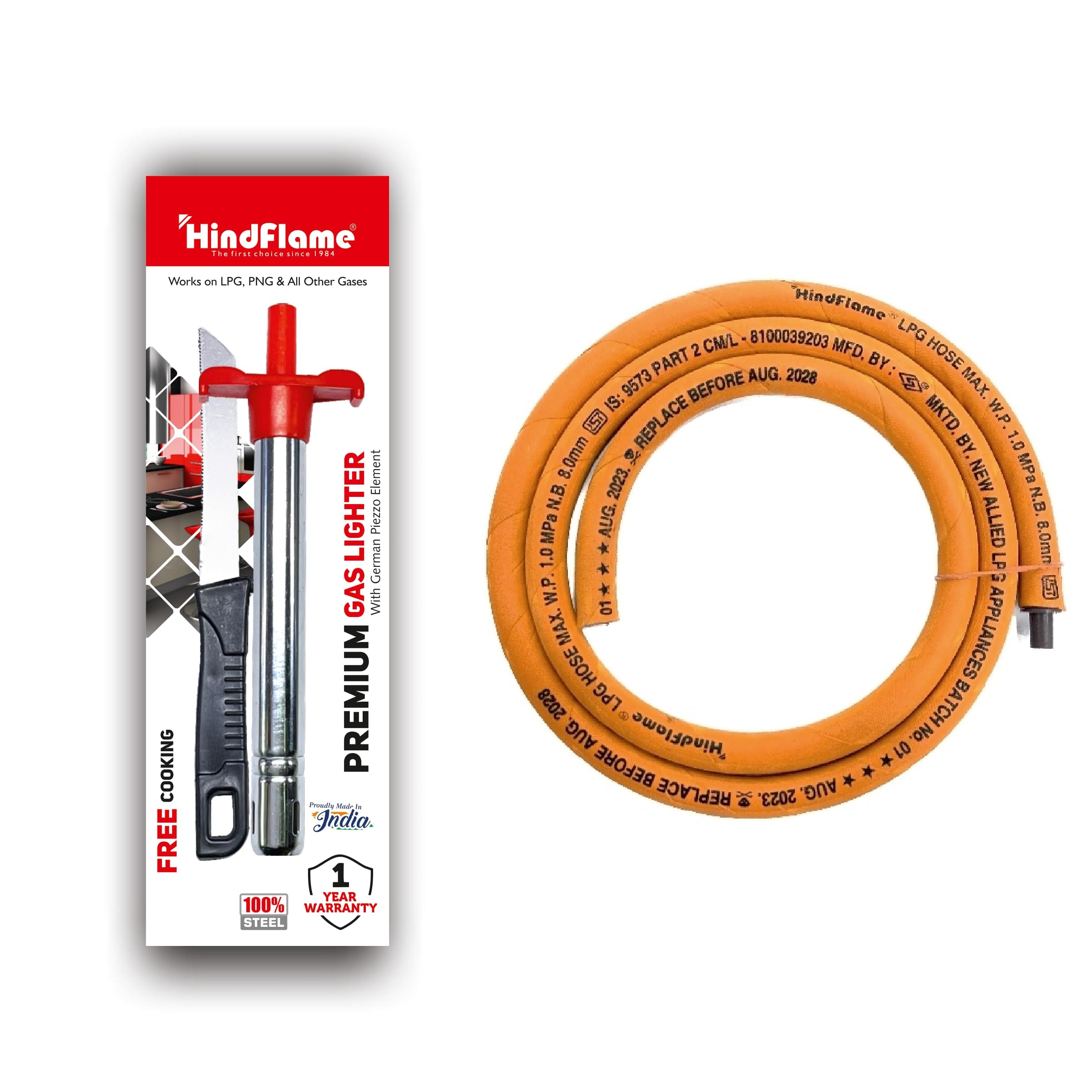 Hindflame Premium Lighter + Hose Pipe Steel Gas Lighter (Silver, Pack of 1)