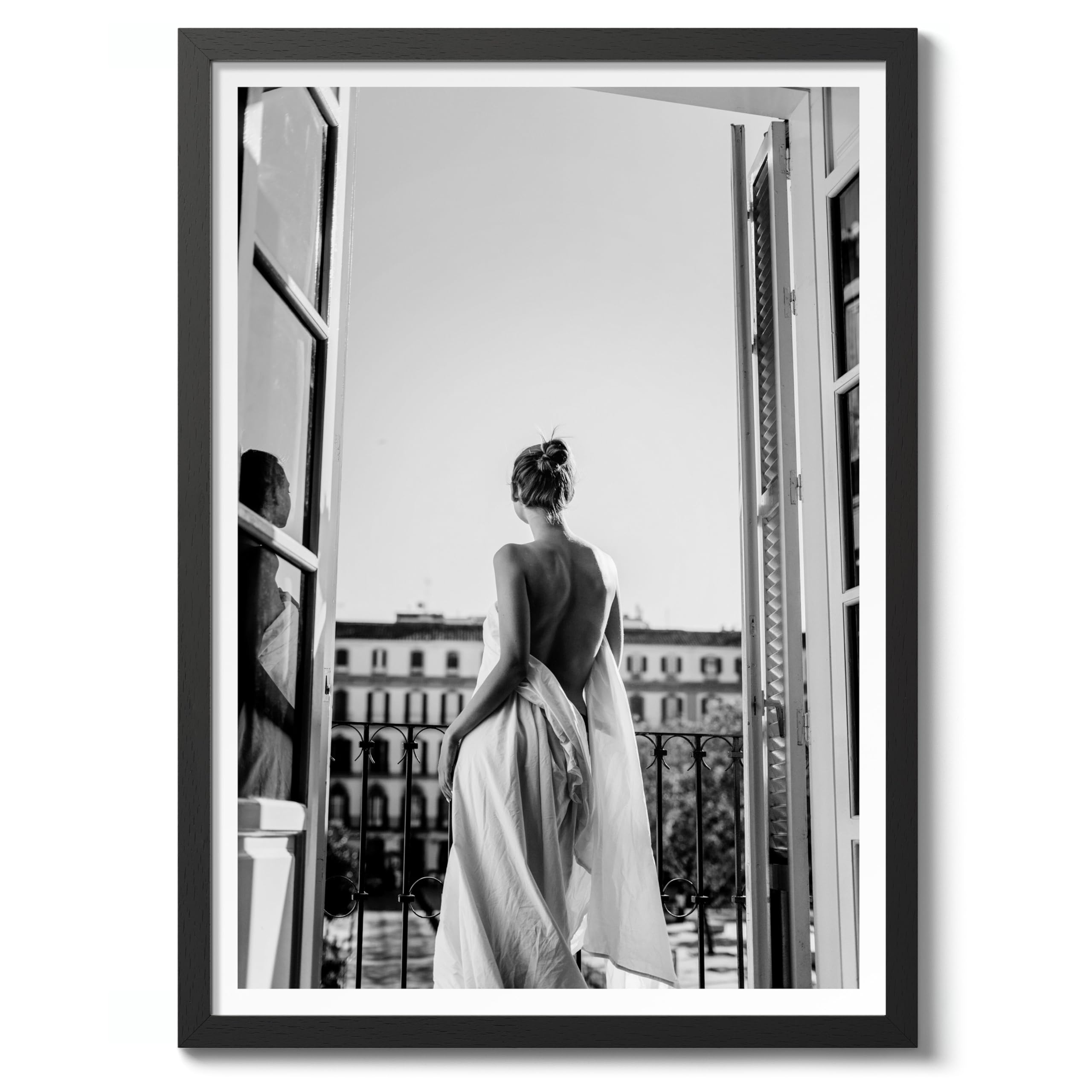A Modern Maiden Poster Black & White Vintage Photography Print Minimalist Modern Interior Decoration, Archival Matte, A2 (Black Frame) - 59.4x42cm
