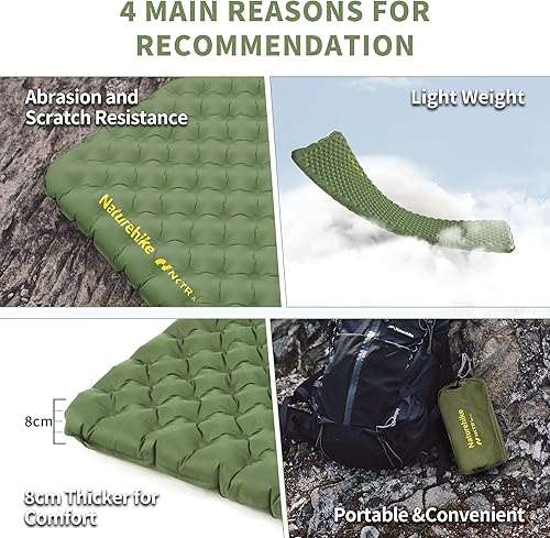 Miniatura 9 de Naturehike Colchoneta de dormir ultraligera de 25 onzas, almohadilla de dormir inflable aislada 4.6R, alfombrilla de dormir ligera para acampar,