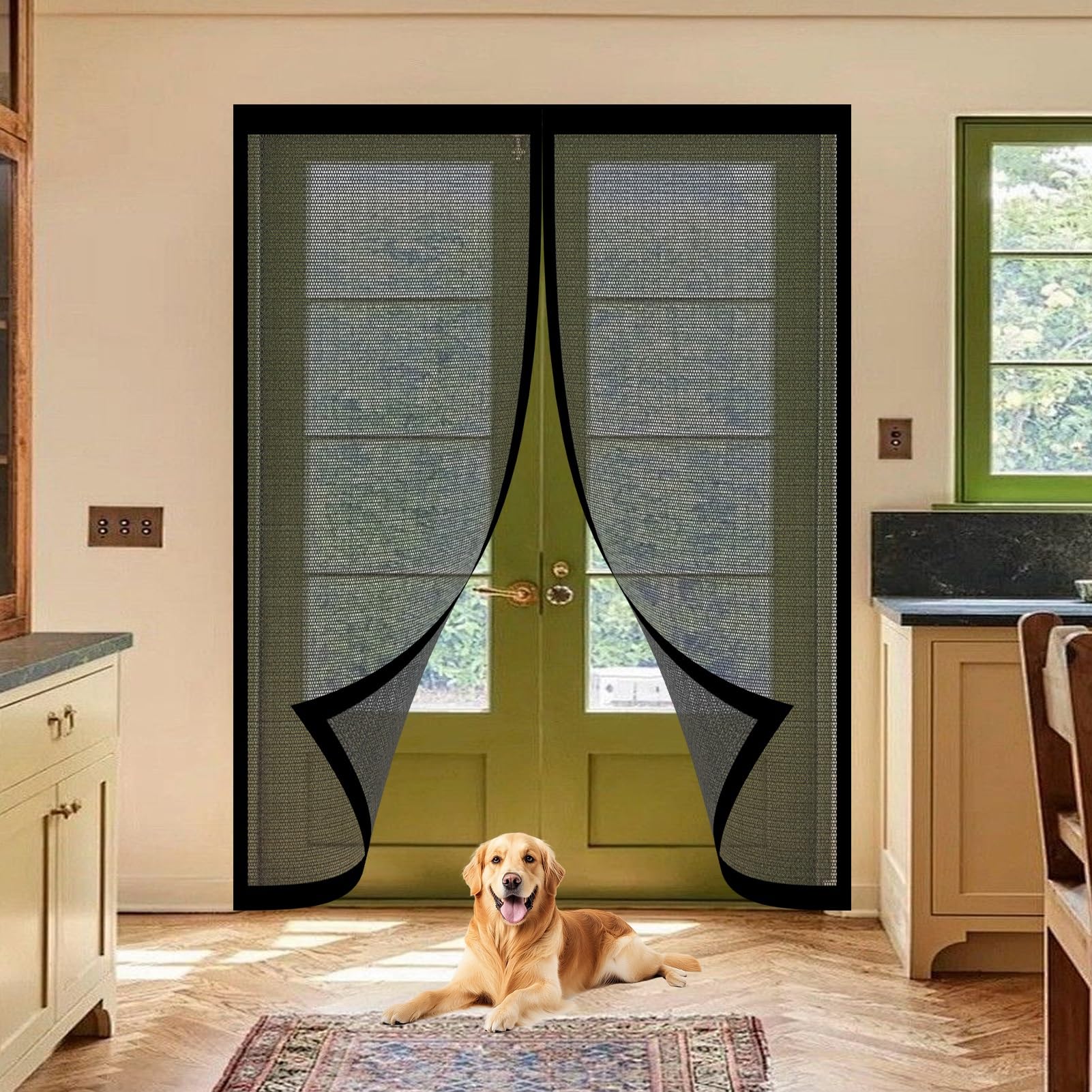 Moustiquaire porte 134 x 236 cm magnétique noire pour baie vitrée de terrasse